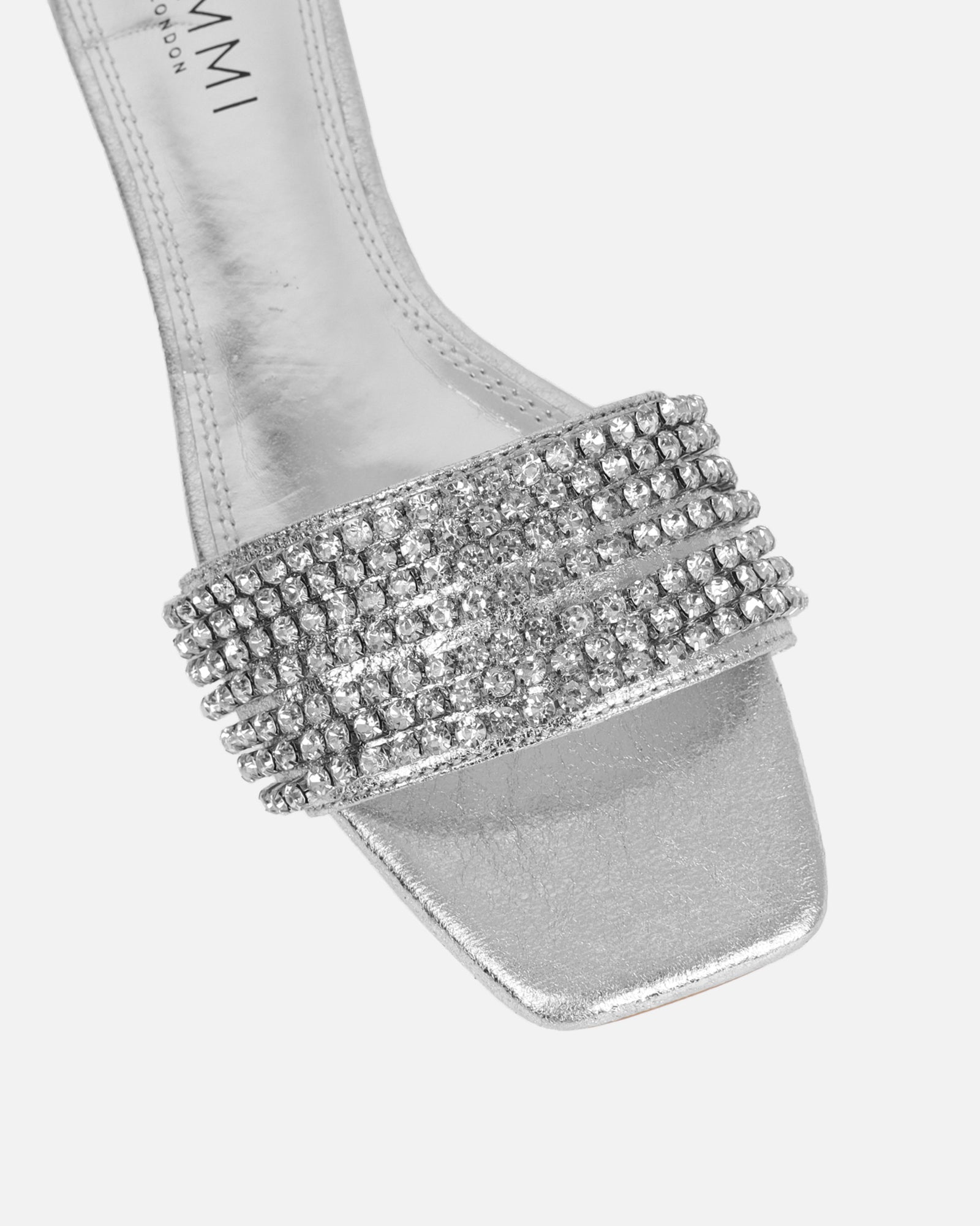 Pearla Cracked Silver Diamante Flats