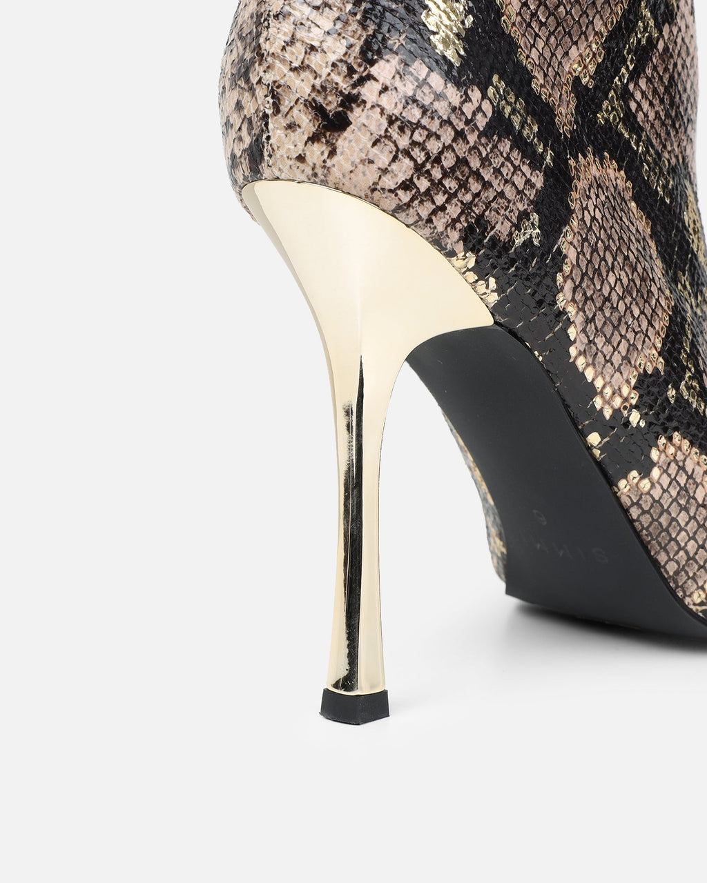 Brette Beige Snake Effect Ruched Heeled Boots