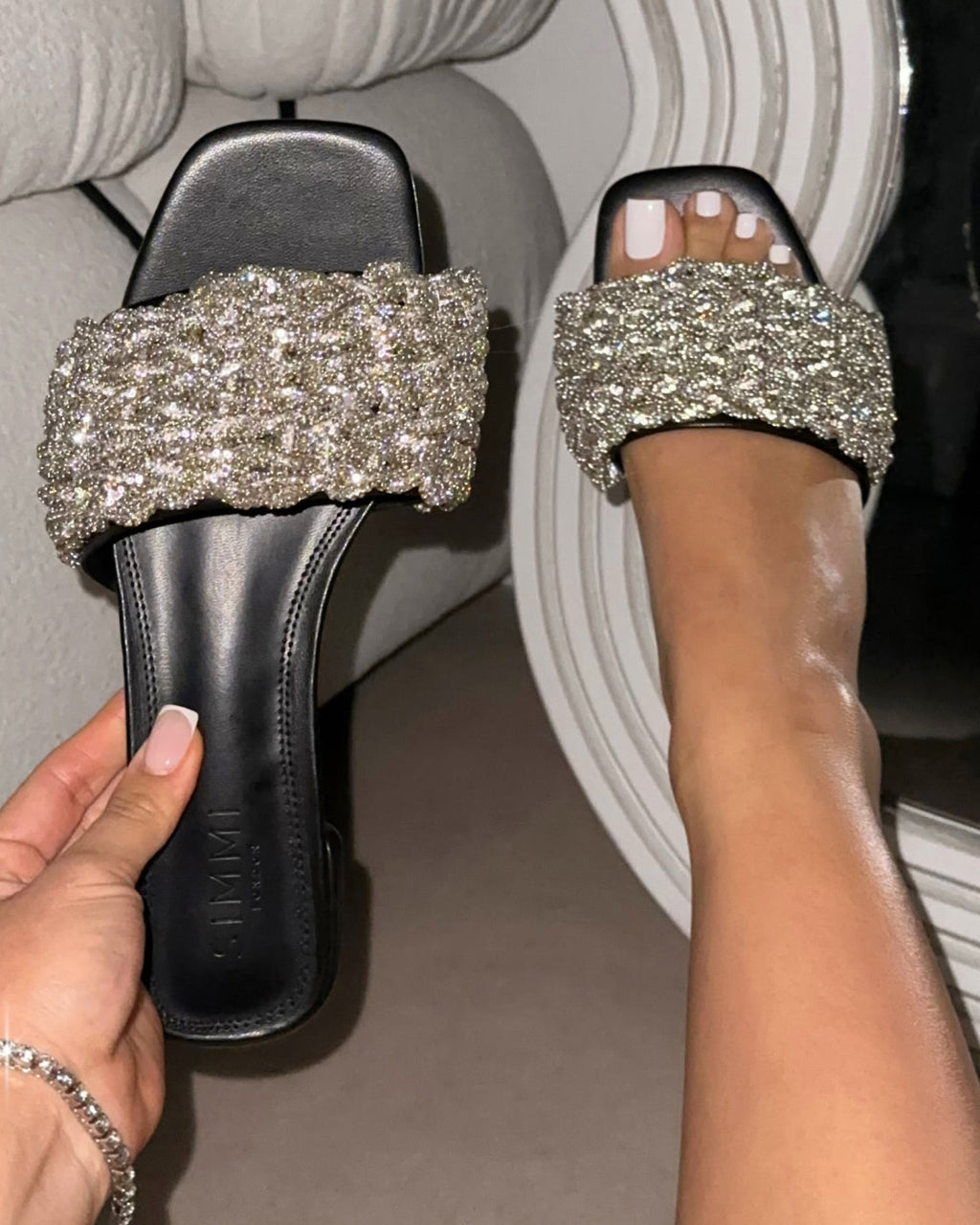 Pariss Black Diamante Sliders