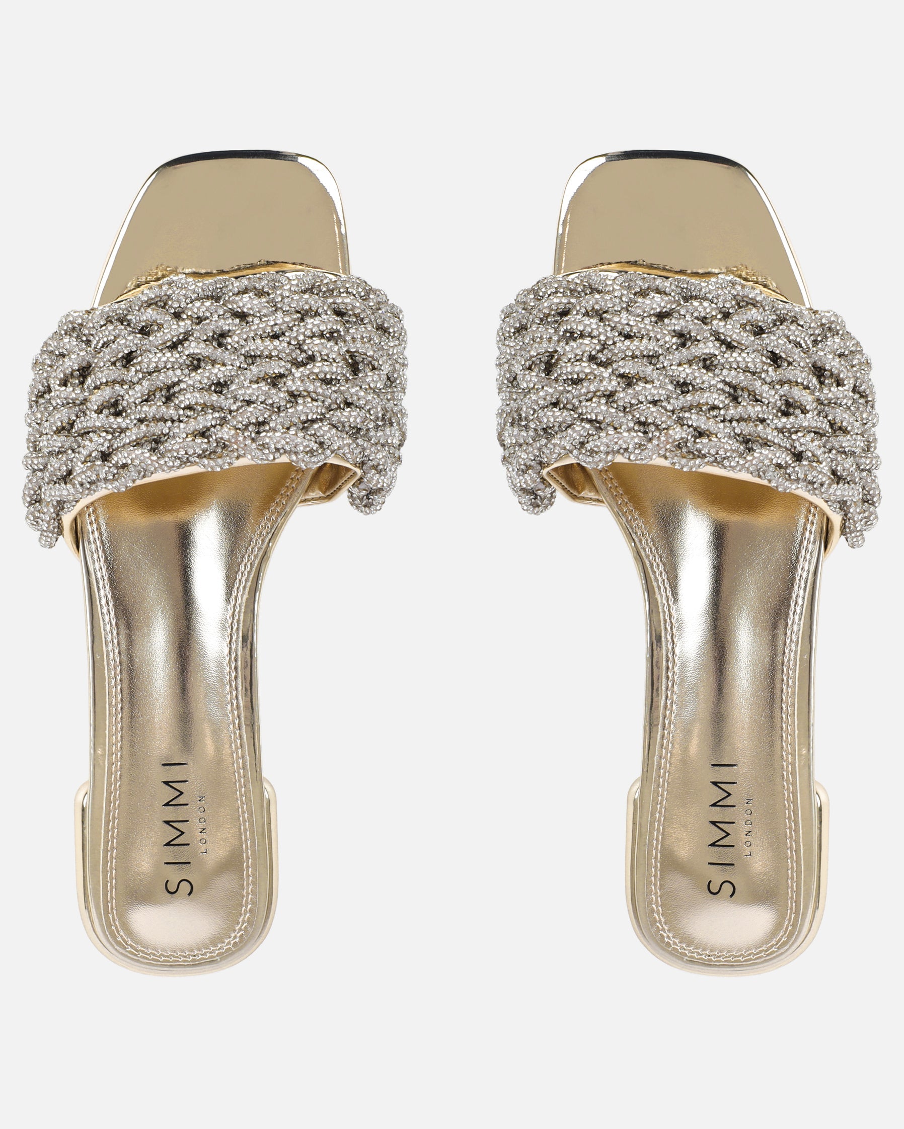 Pariss Gold Mirror Diamante Sliders
