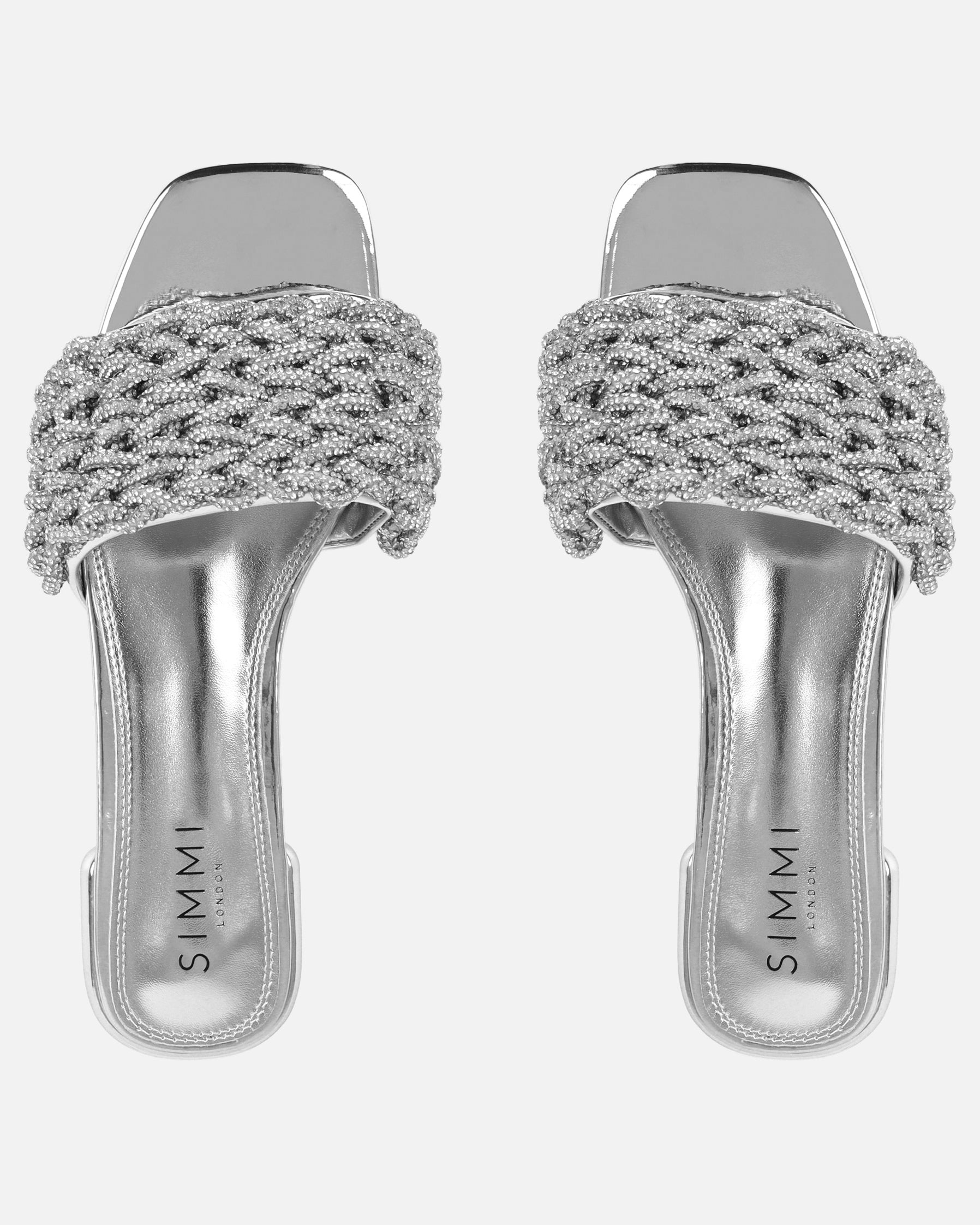 Pariss Silver Mirror Diamante Sliders