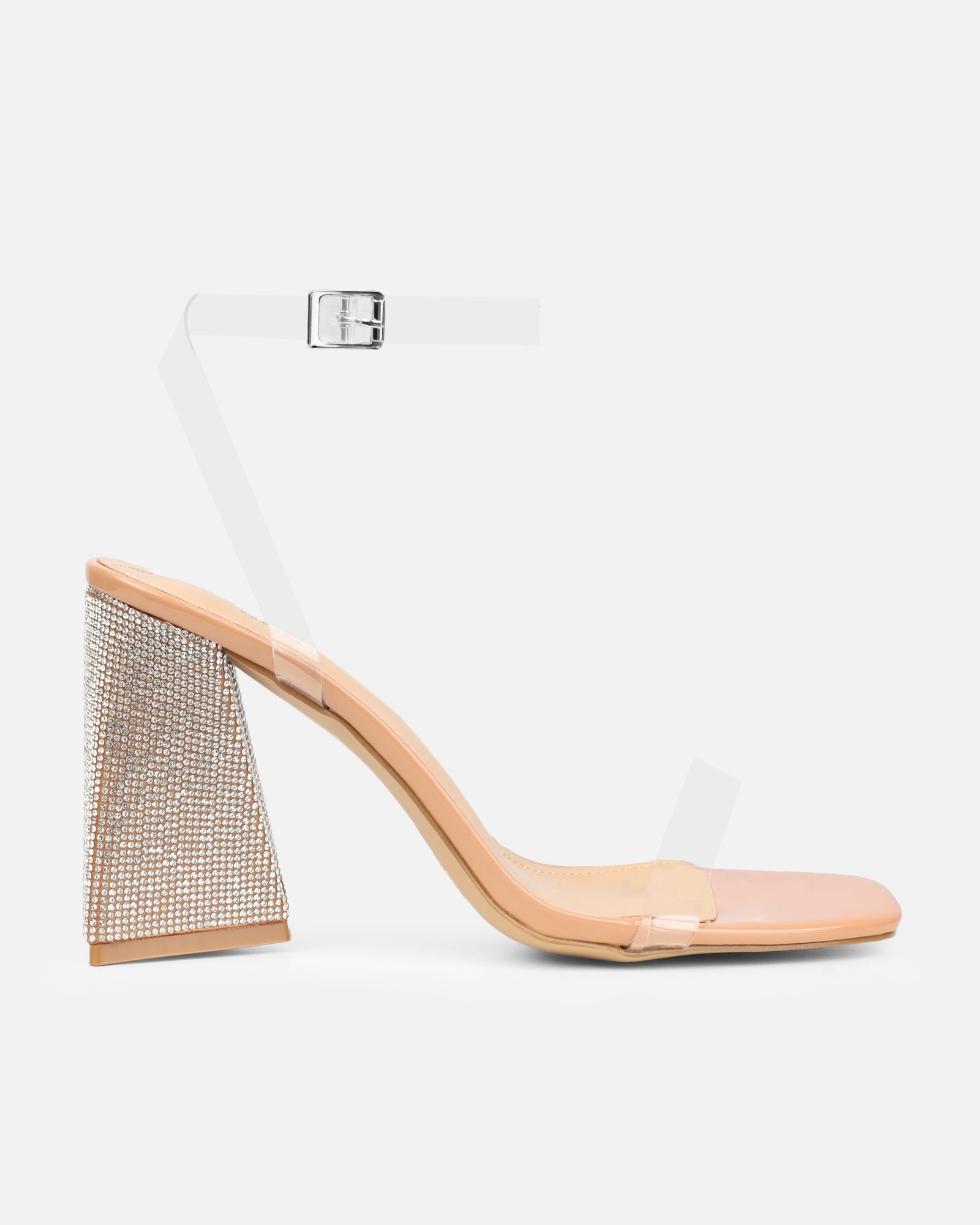 Perri Clear Nude Patent Diamante Block Heeled Sandals
