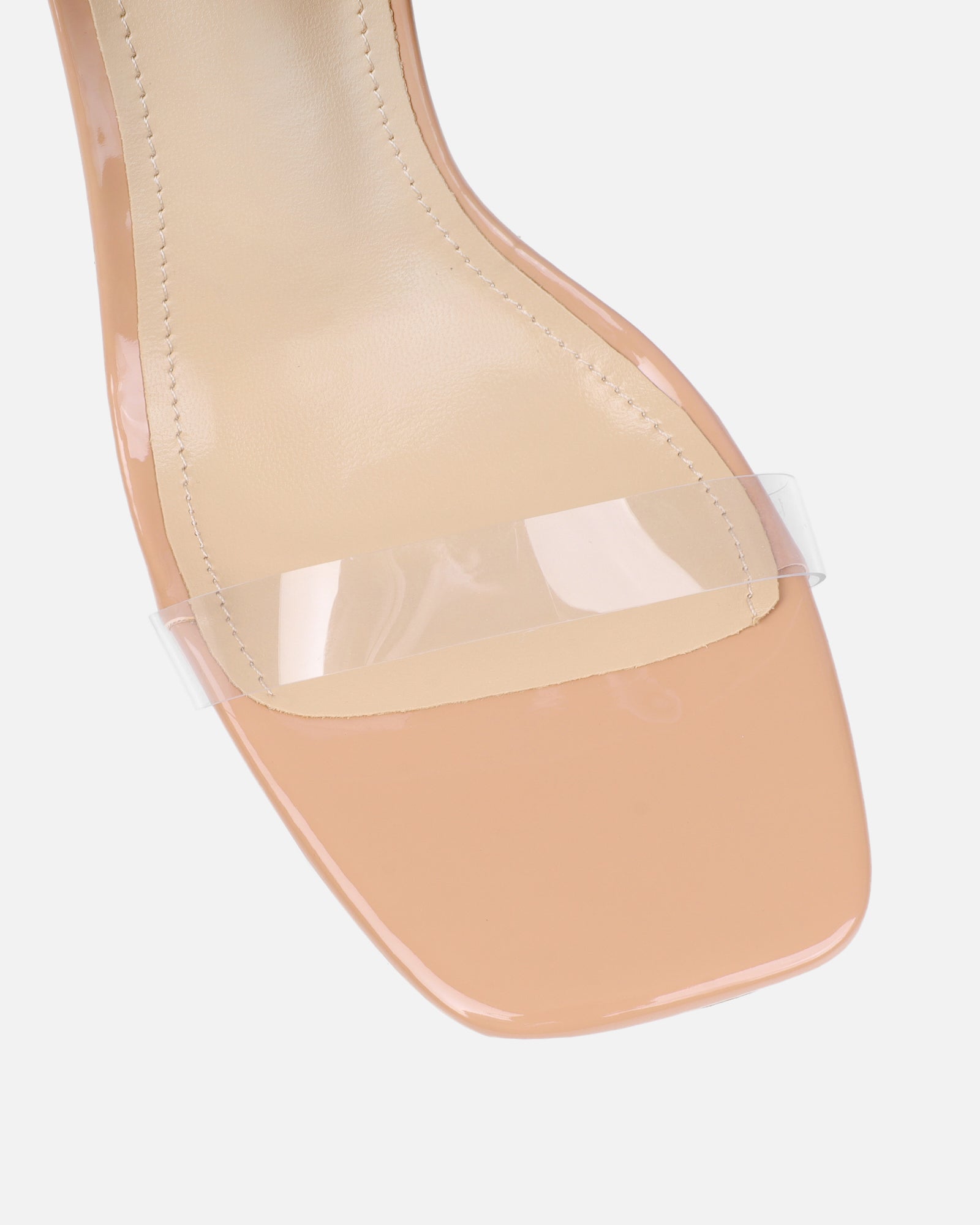 Perri Clear Nude Patent Diamante Block Heeled Sandals
