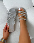 Pettle Silver Diamante Strappy Flat Sandals