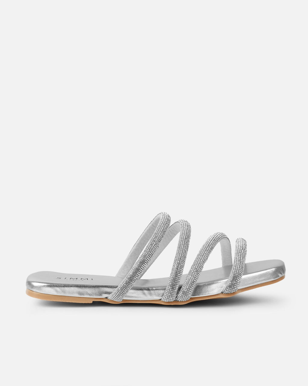 Pettle Silver Diamante Strappy Flat Sandals
