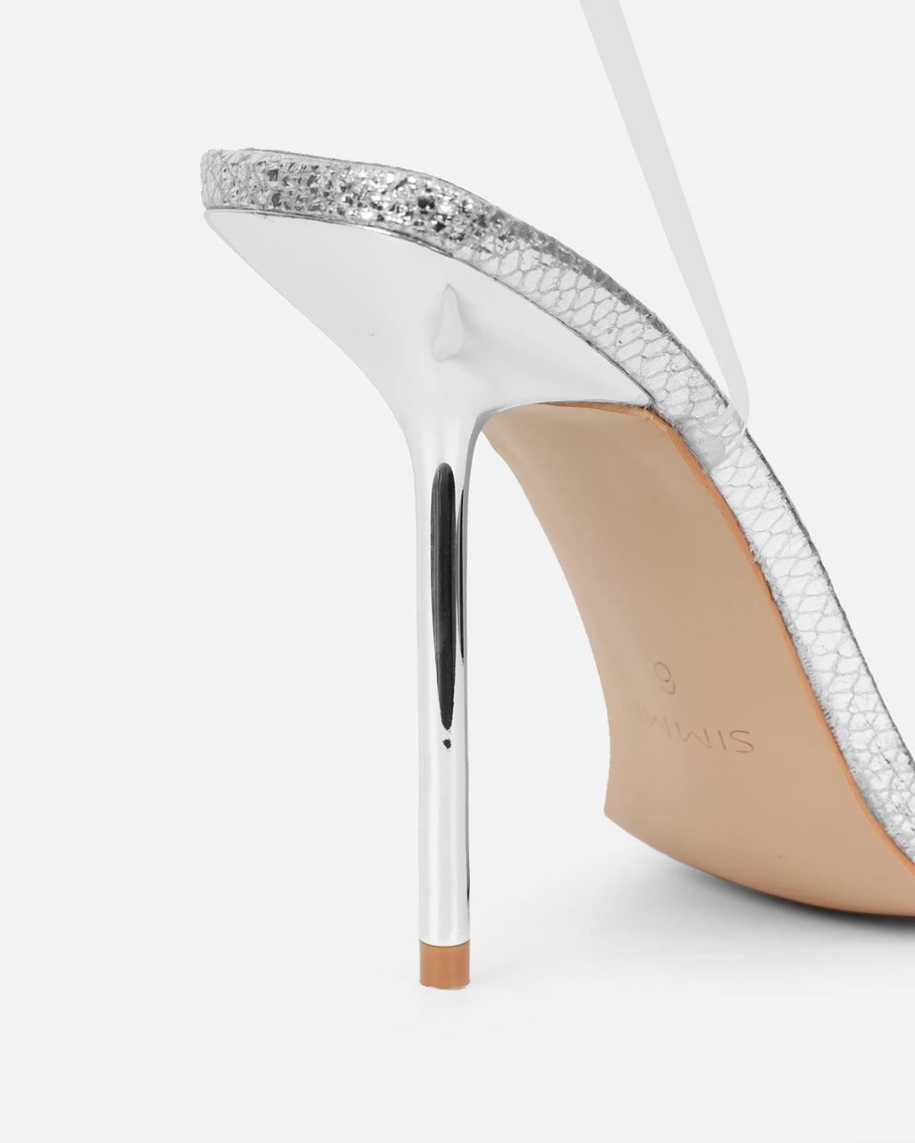 Perla Clear Silver Faux Snake Strappy Stiletto Heels