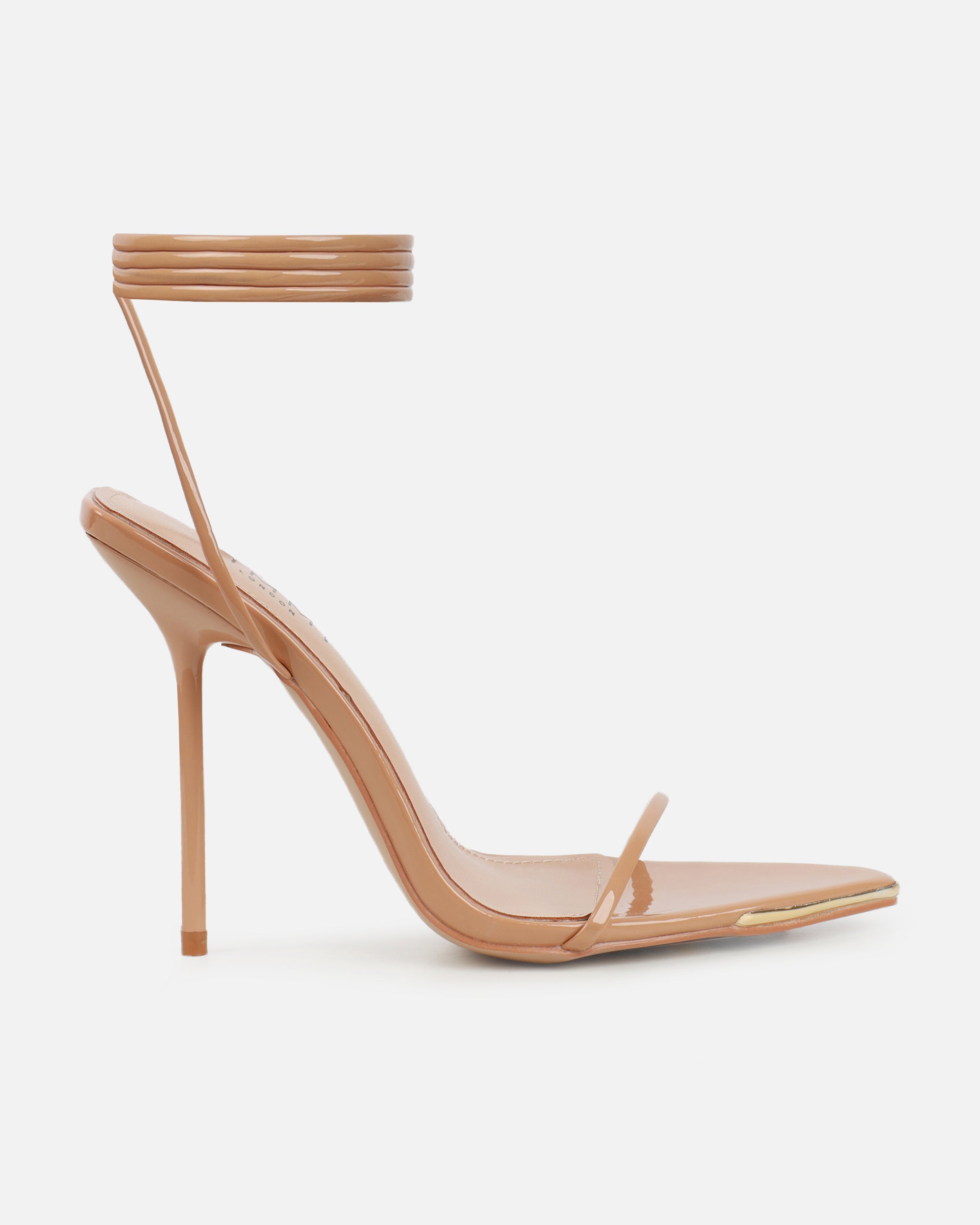 Delilahh Nude Patent Tie Up stiletto Sandals