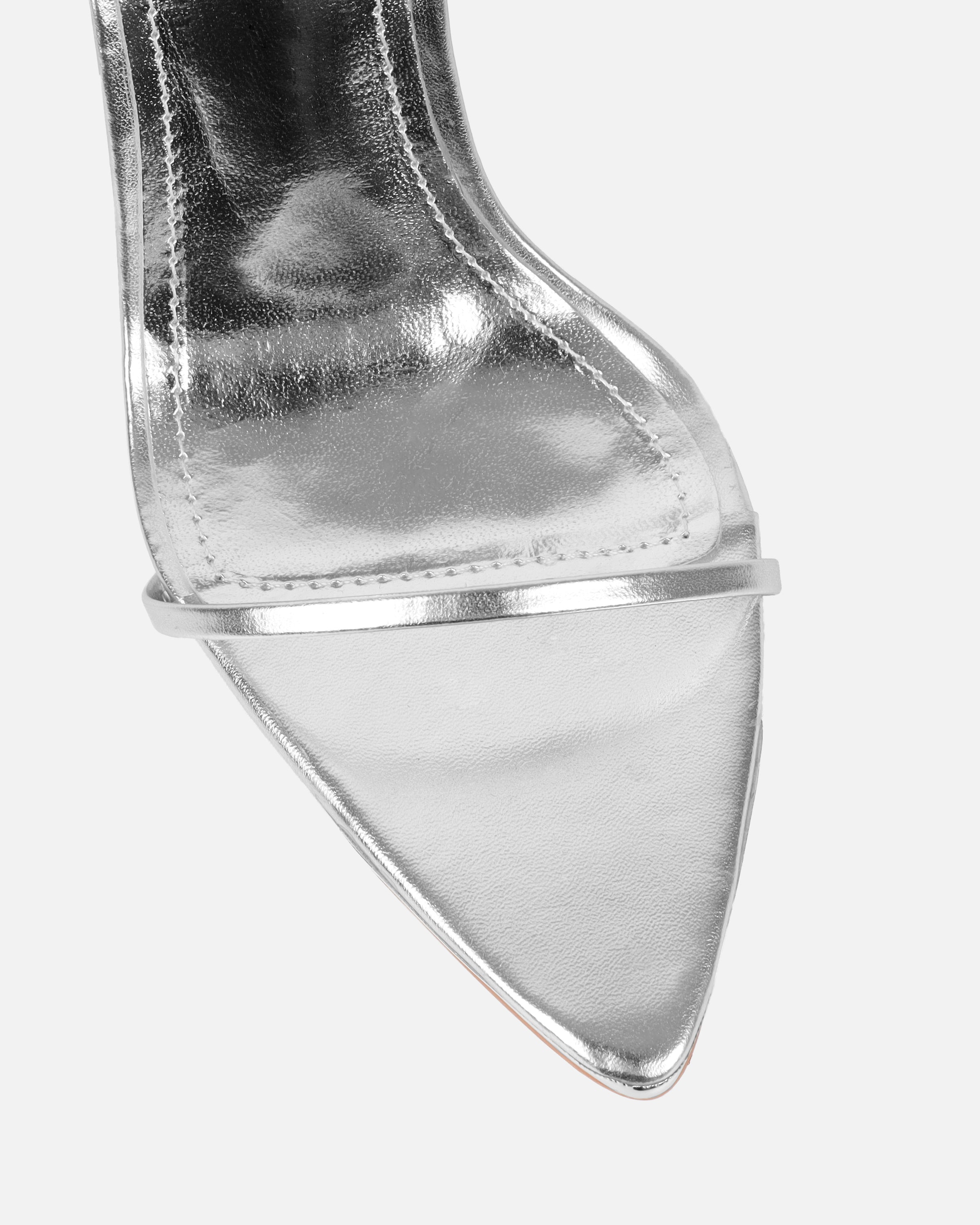 Delilahh Silver Metallic Tie Up Stiletto Sandals