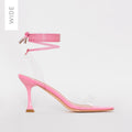 Truo Wide Fit Pink Clear Lace up Stiletto Heels