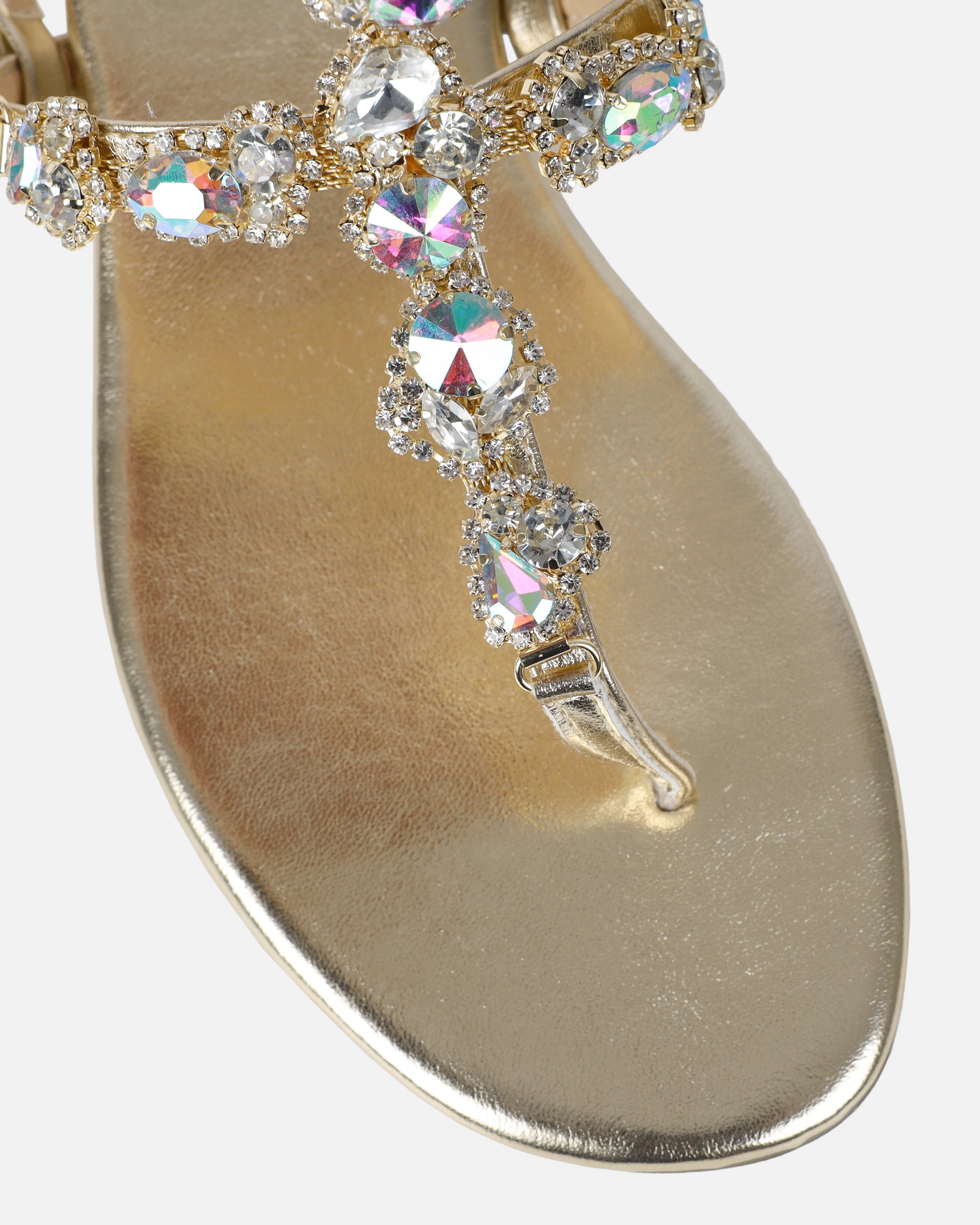 Praire Gold Diamante Toe Thong Flat Sandals