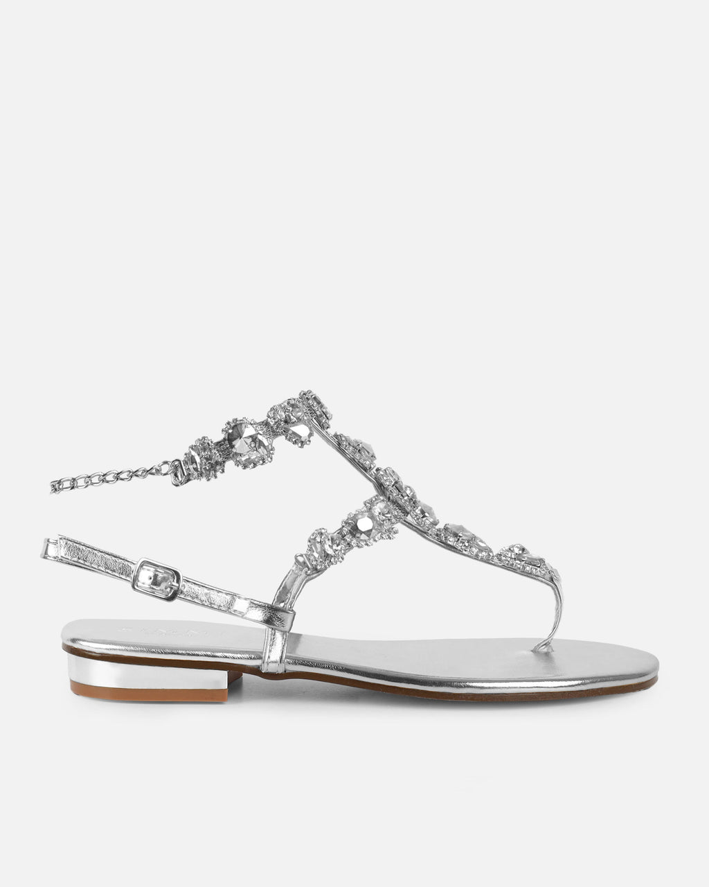 Praire Silver Diamante Toe Thong Flat Sandals