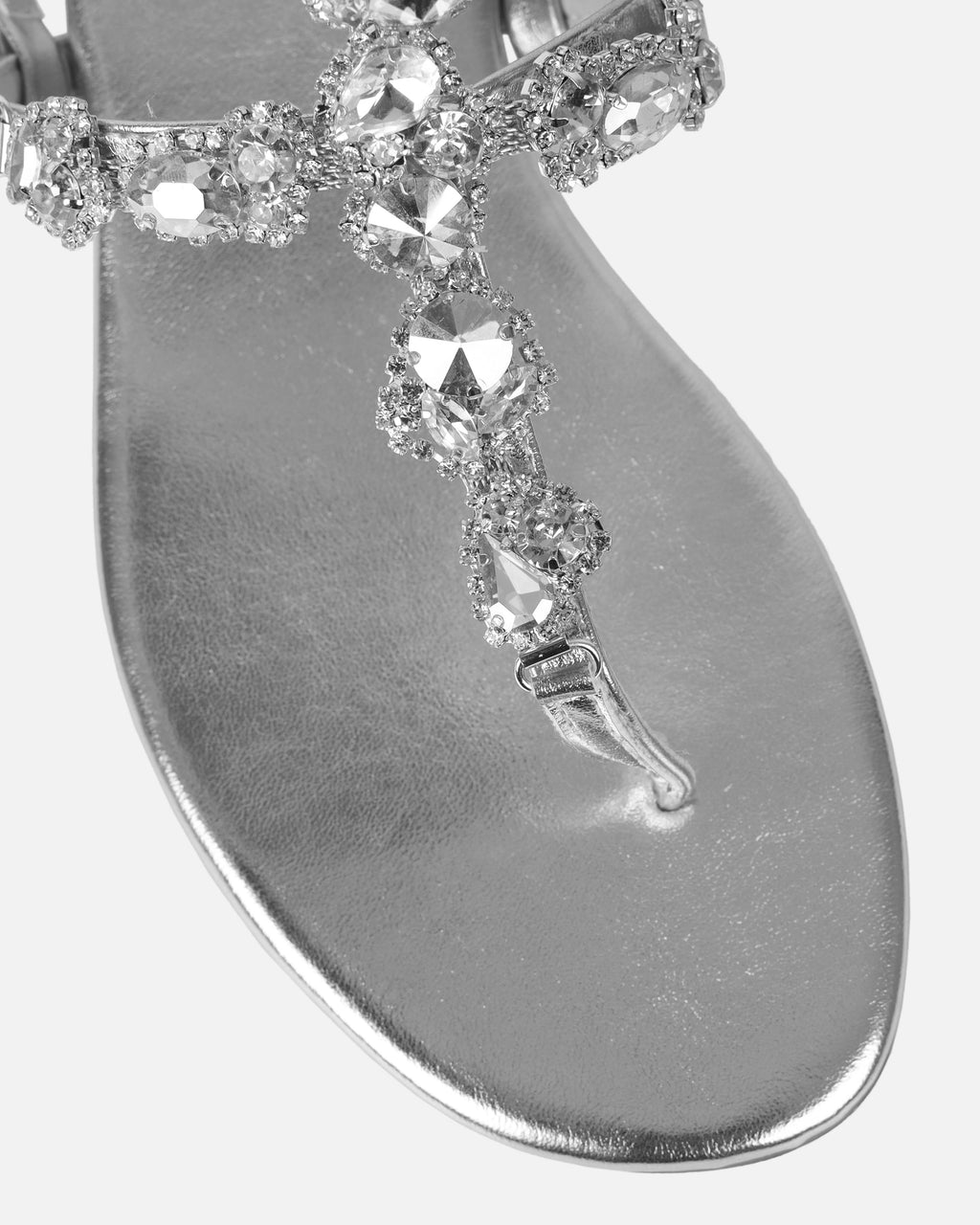 Praire Silver Diamante Toe Thong Flat Sandals