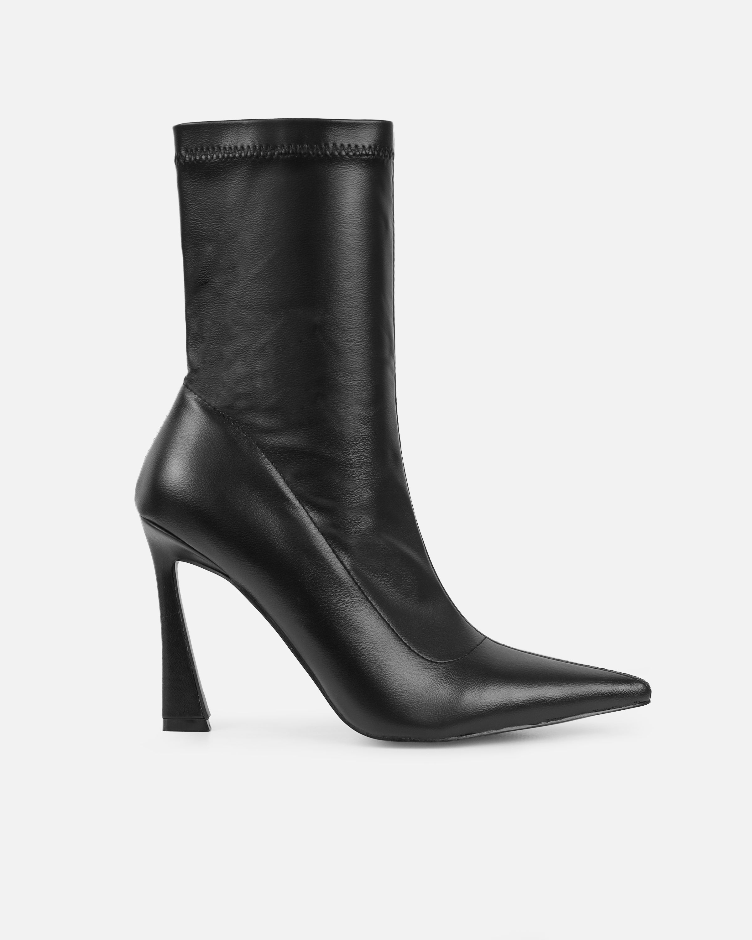 Prince Black High Heeled Pointed Toe Sock Boots