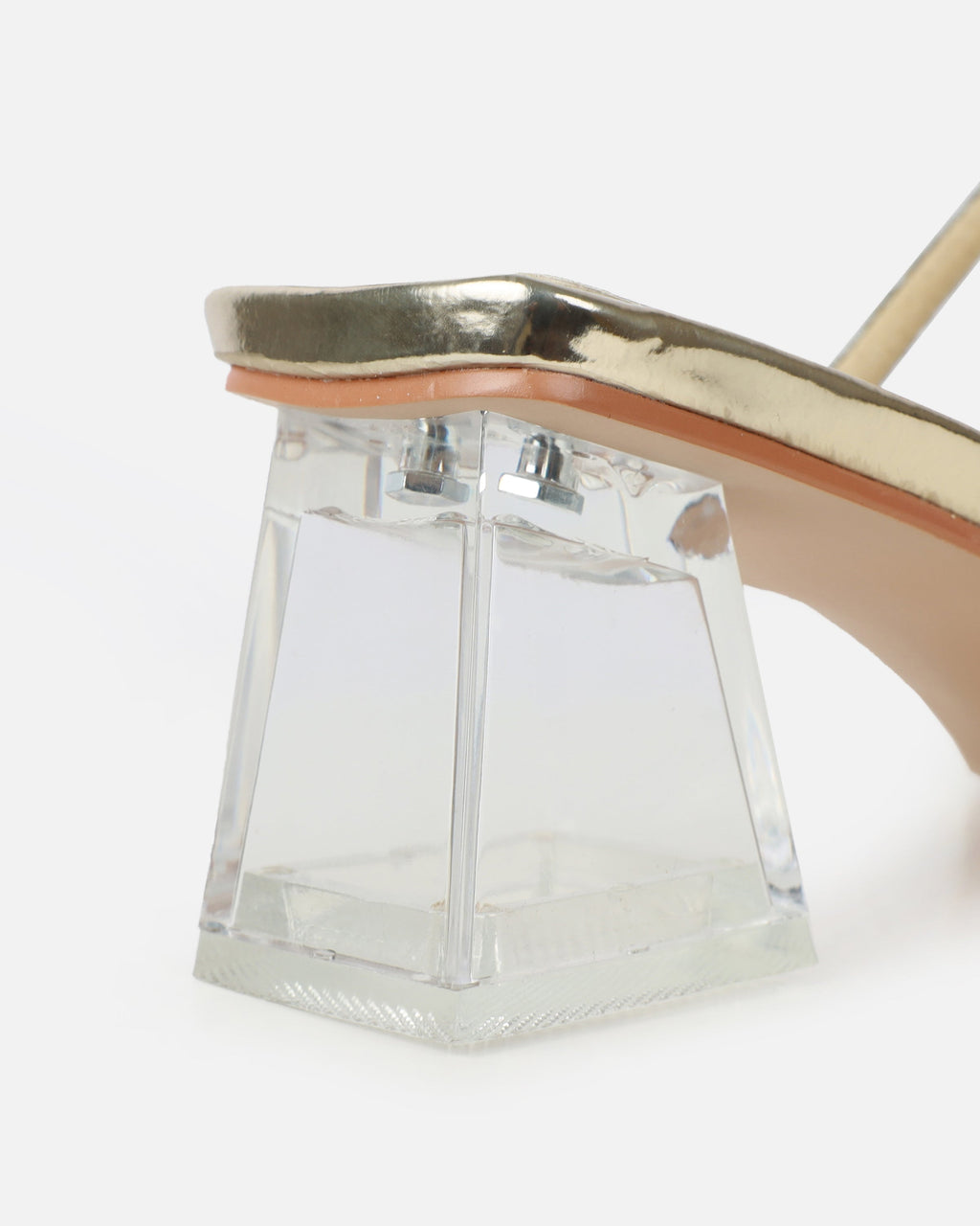 Paytoni Gold Mirror Clear Block Heel Diamante Mules