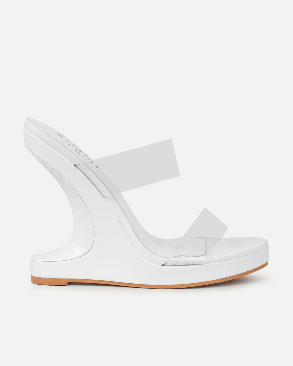 Prita White Clear Strappy Wedge Mules