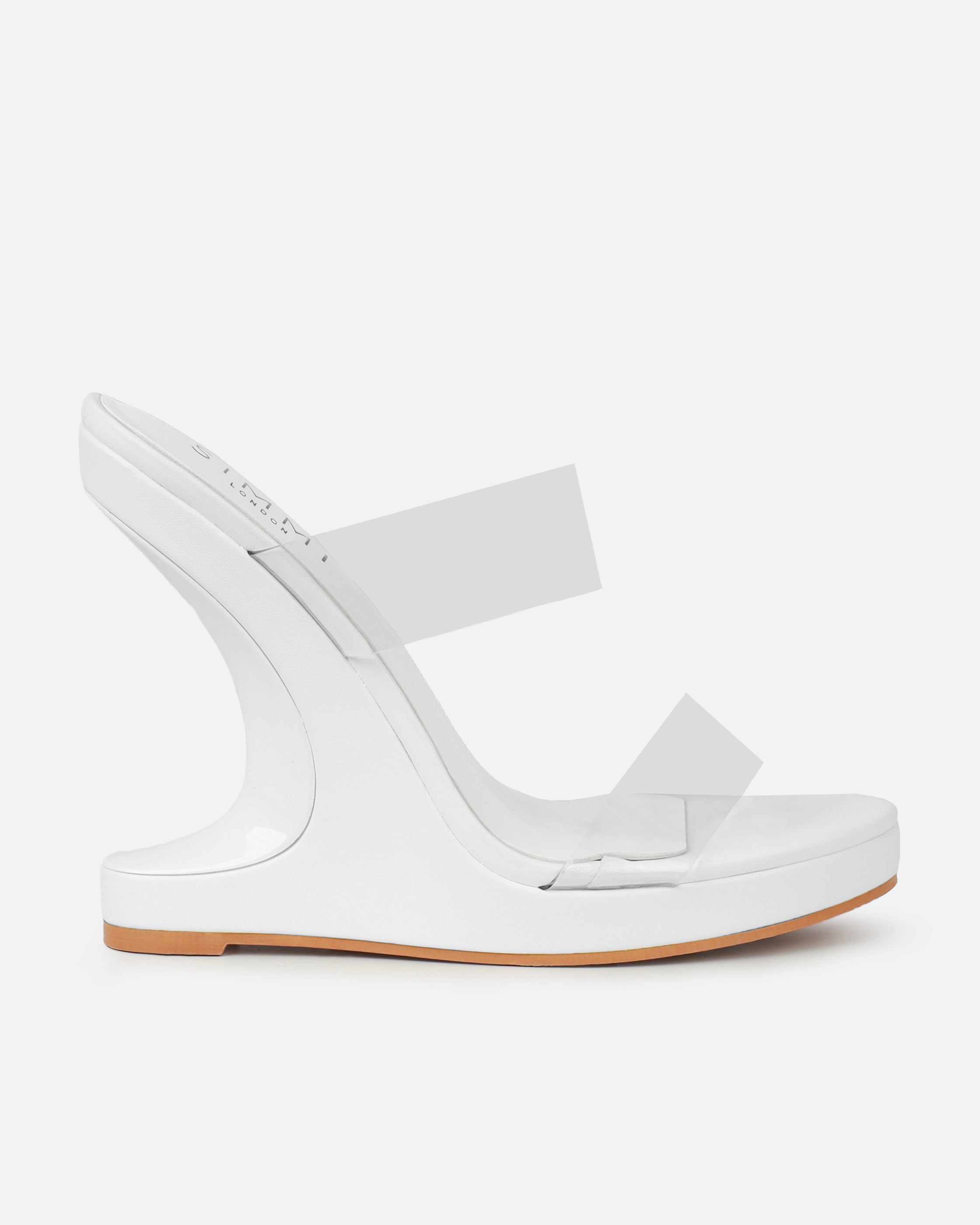 Prita White Clear Strappy Wedge Mules