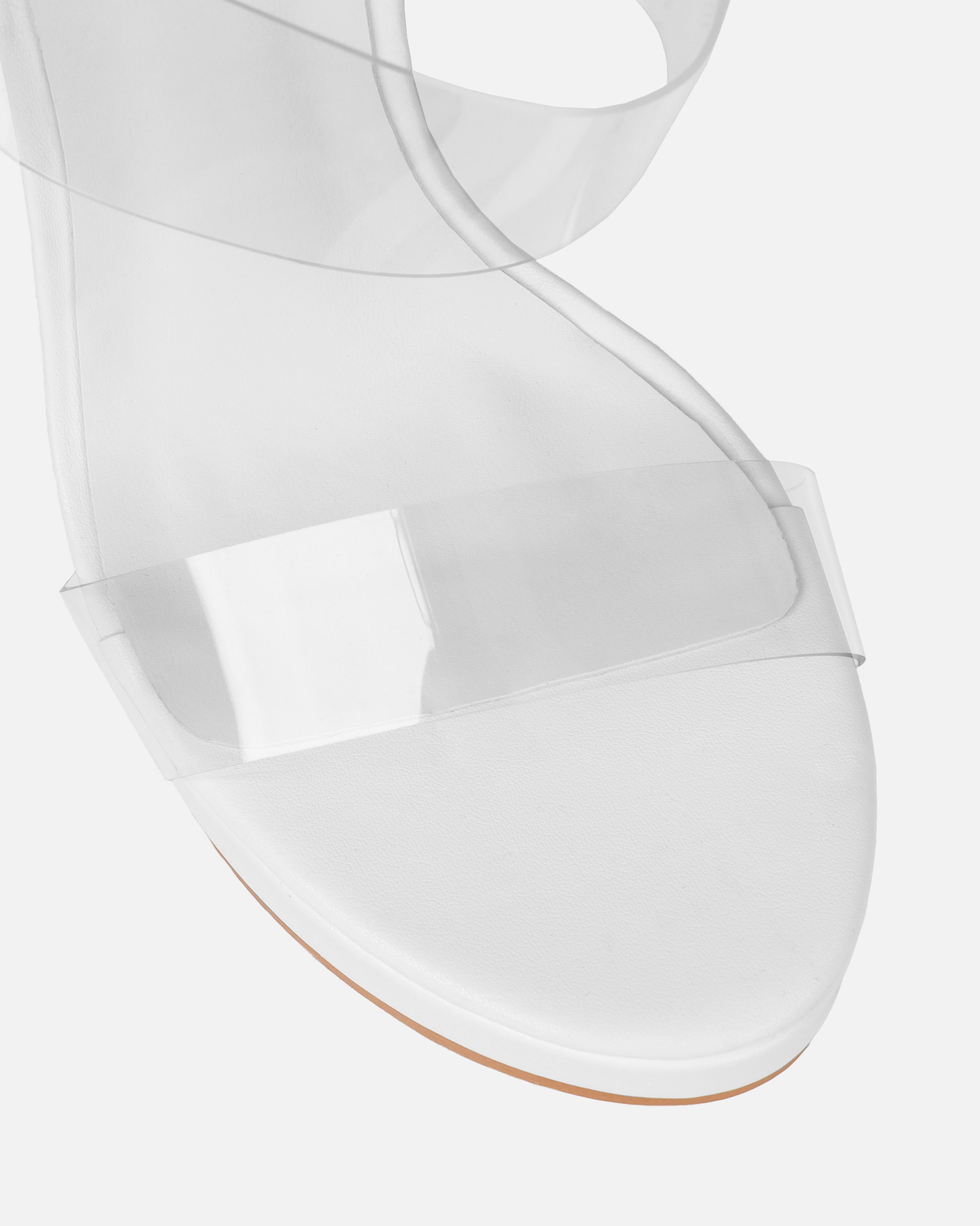 Prita White Clear Strappy Wedge Mules