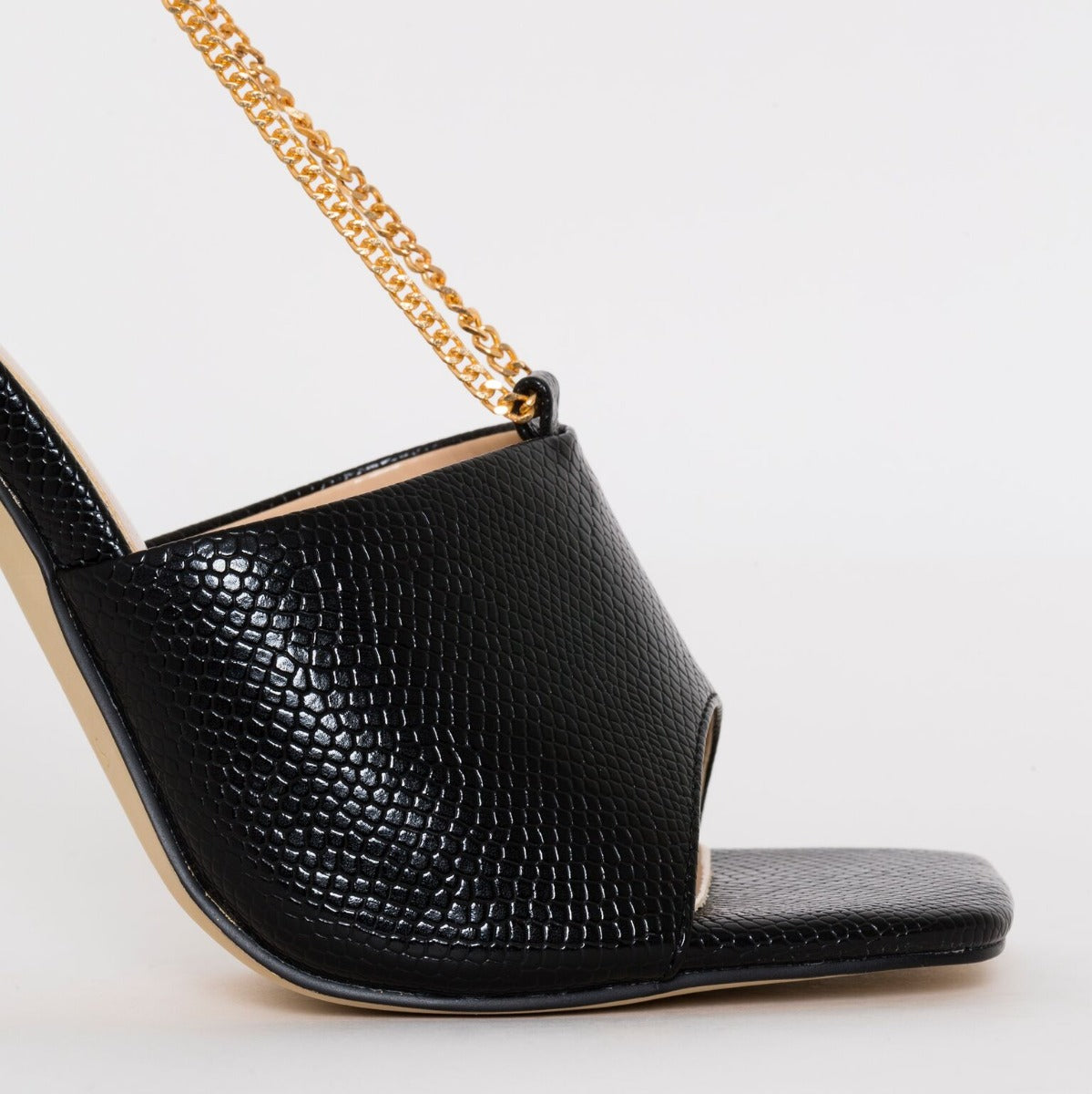 Jamila Black Snake Print Stiletto Mules