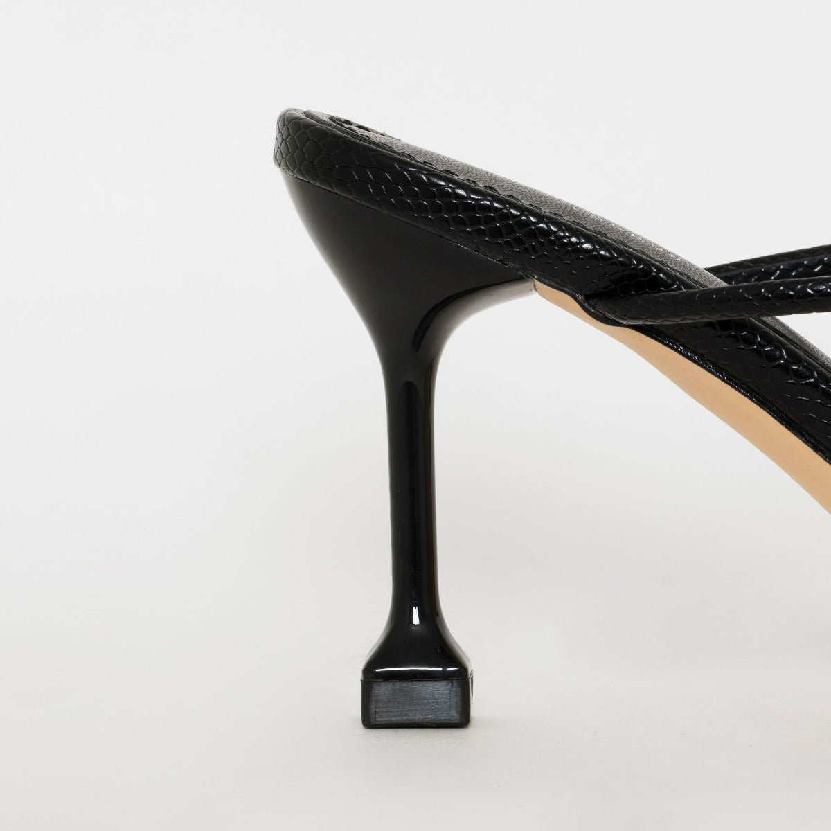 Jada Wide Fit Black Snake Print Strappy Midi Heel Mules