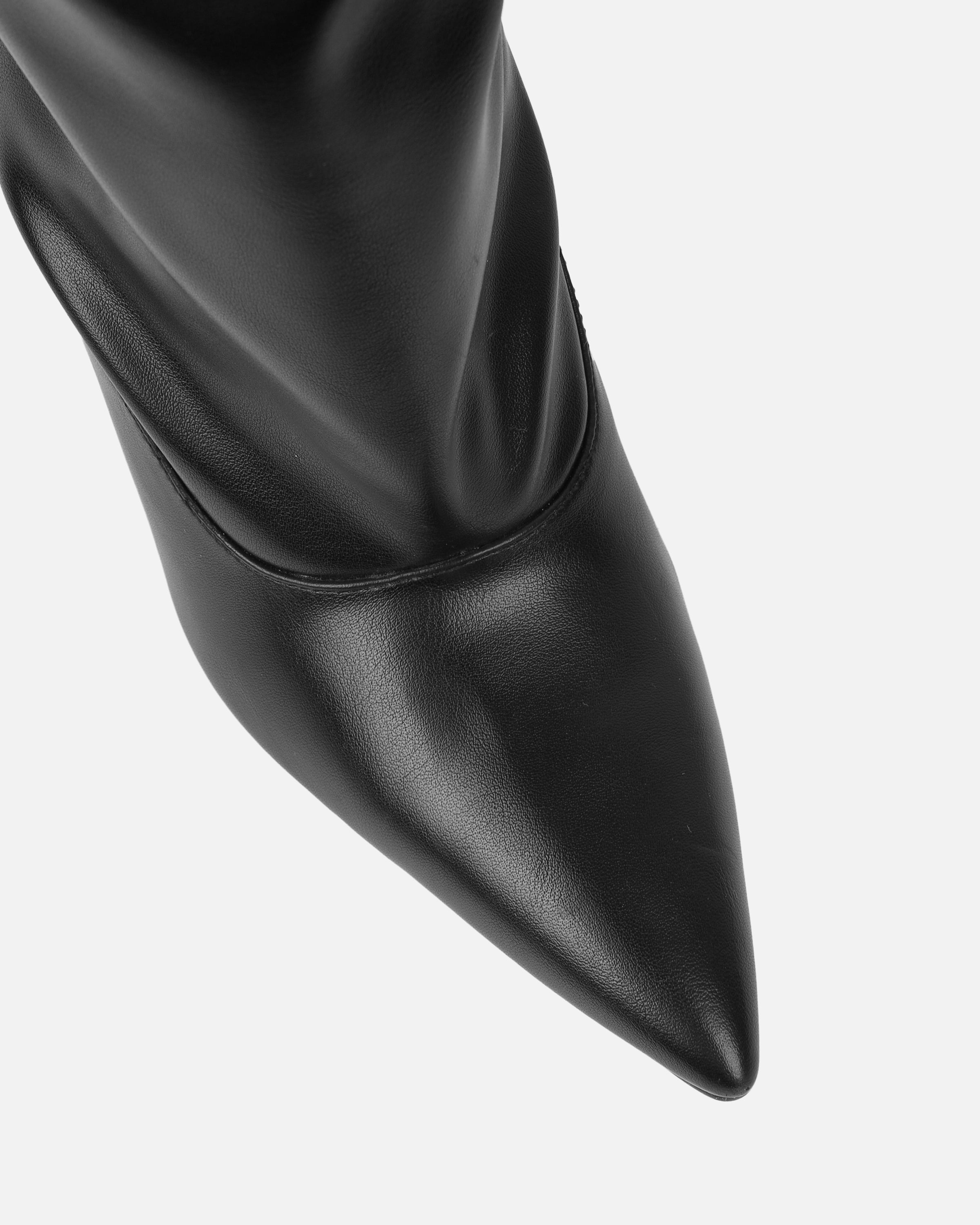 Rami Black Ruched Stiletto Knee High Boots