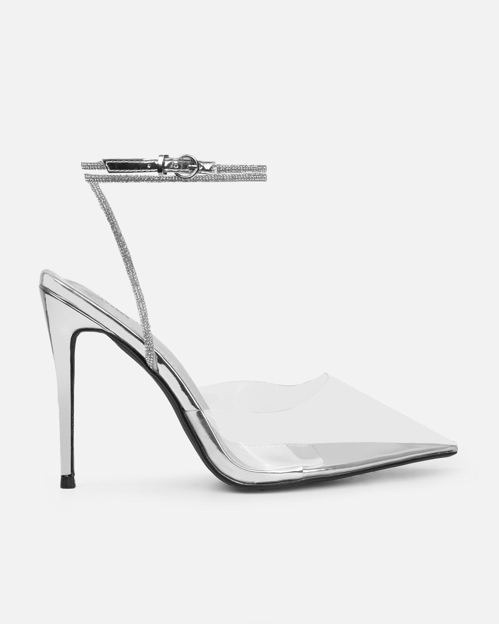 Robyn Clear Silver Mirror Diamante Court Shoes