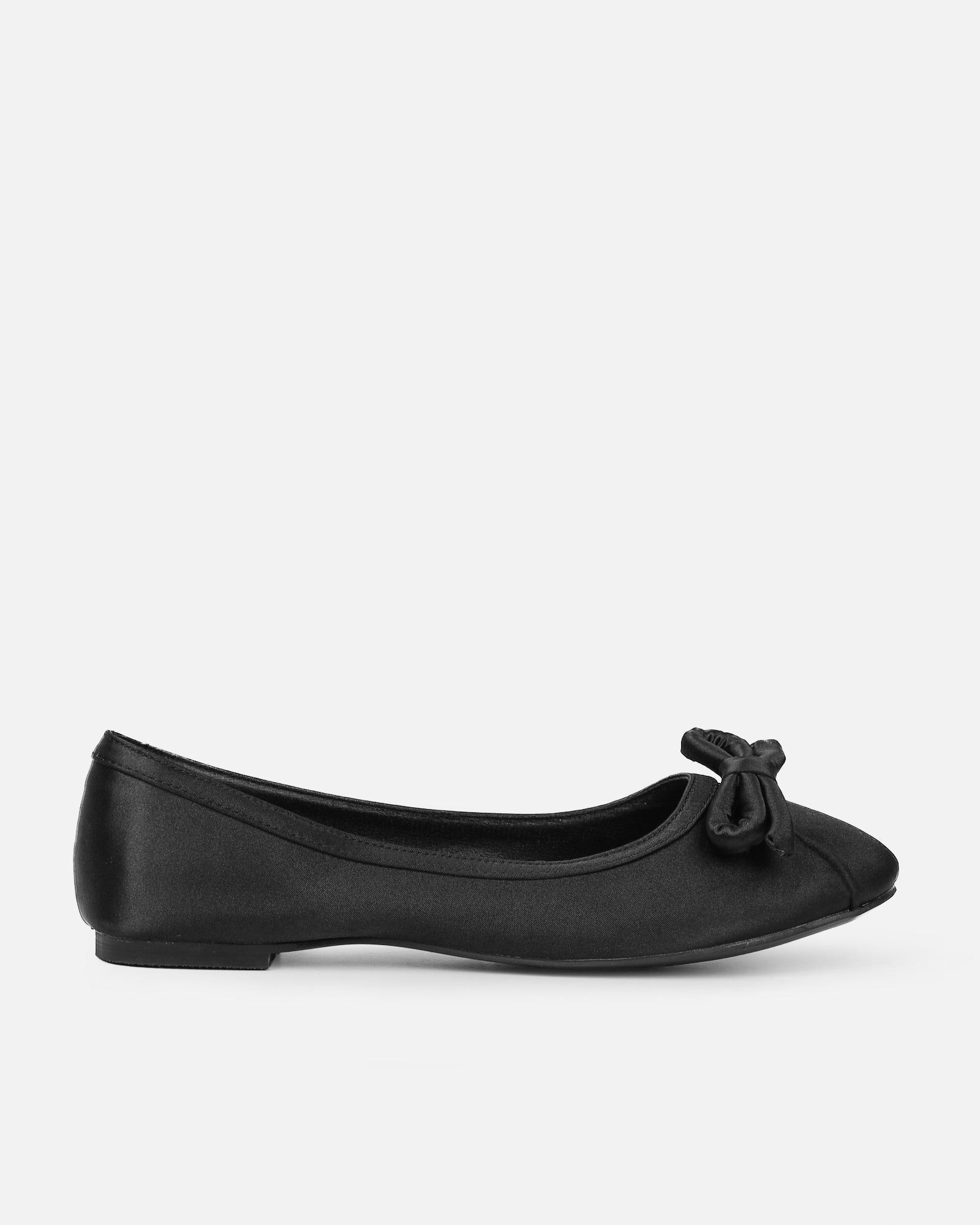 Romanne Black Satin Ballet Flats