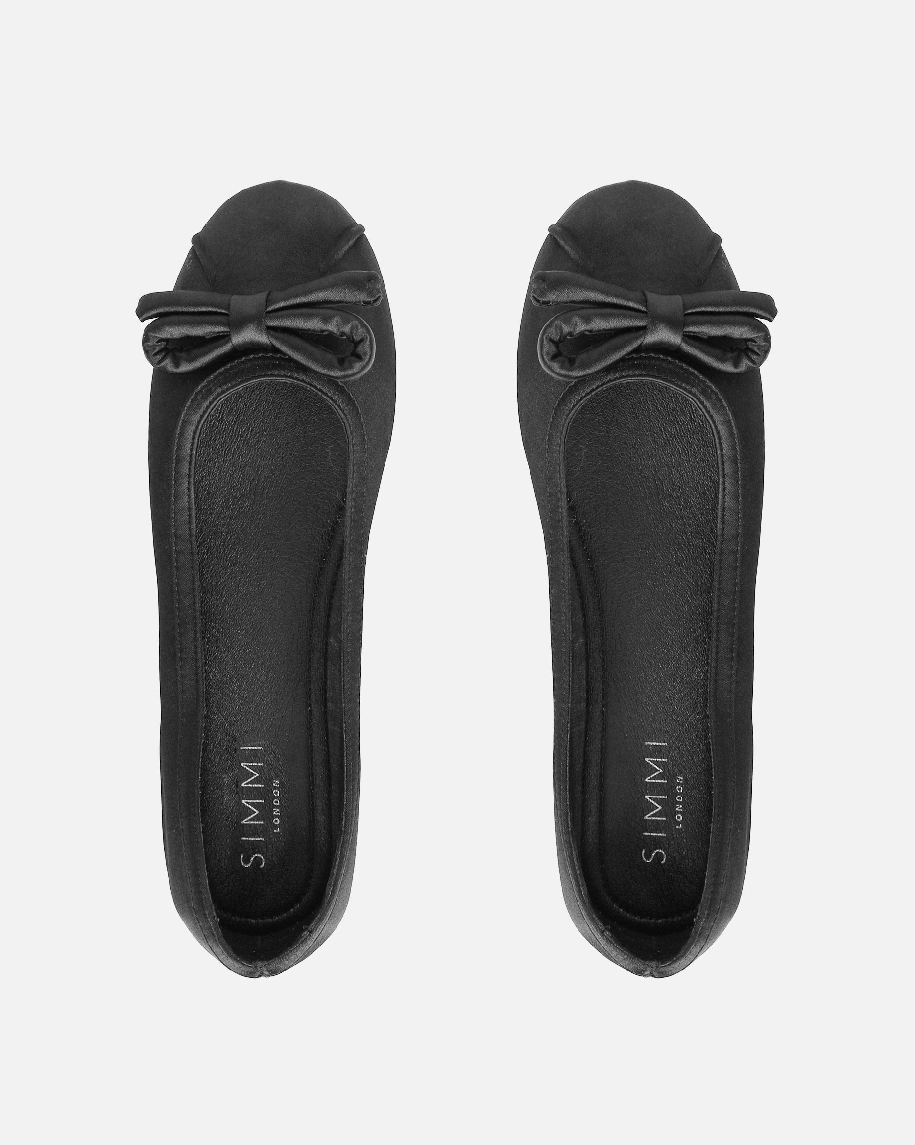 Romanne Black Satin Ballet Flats