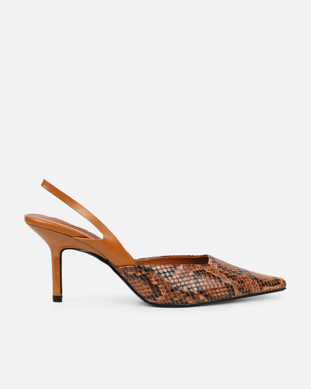 Romilly Tan Snake Effect Sling Back Court Shoes