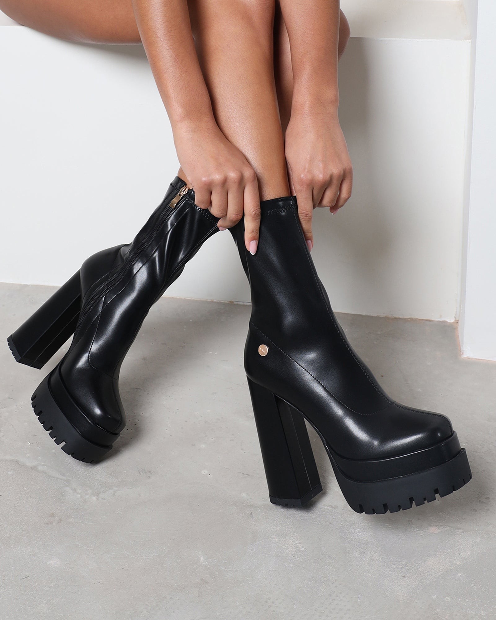 Eamon Black Stretch Platform Ankle Boots