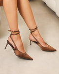 Sonika Brown Satin Strappy Slingback Court Shoes