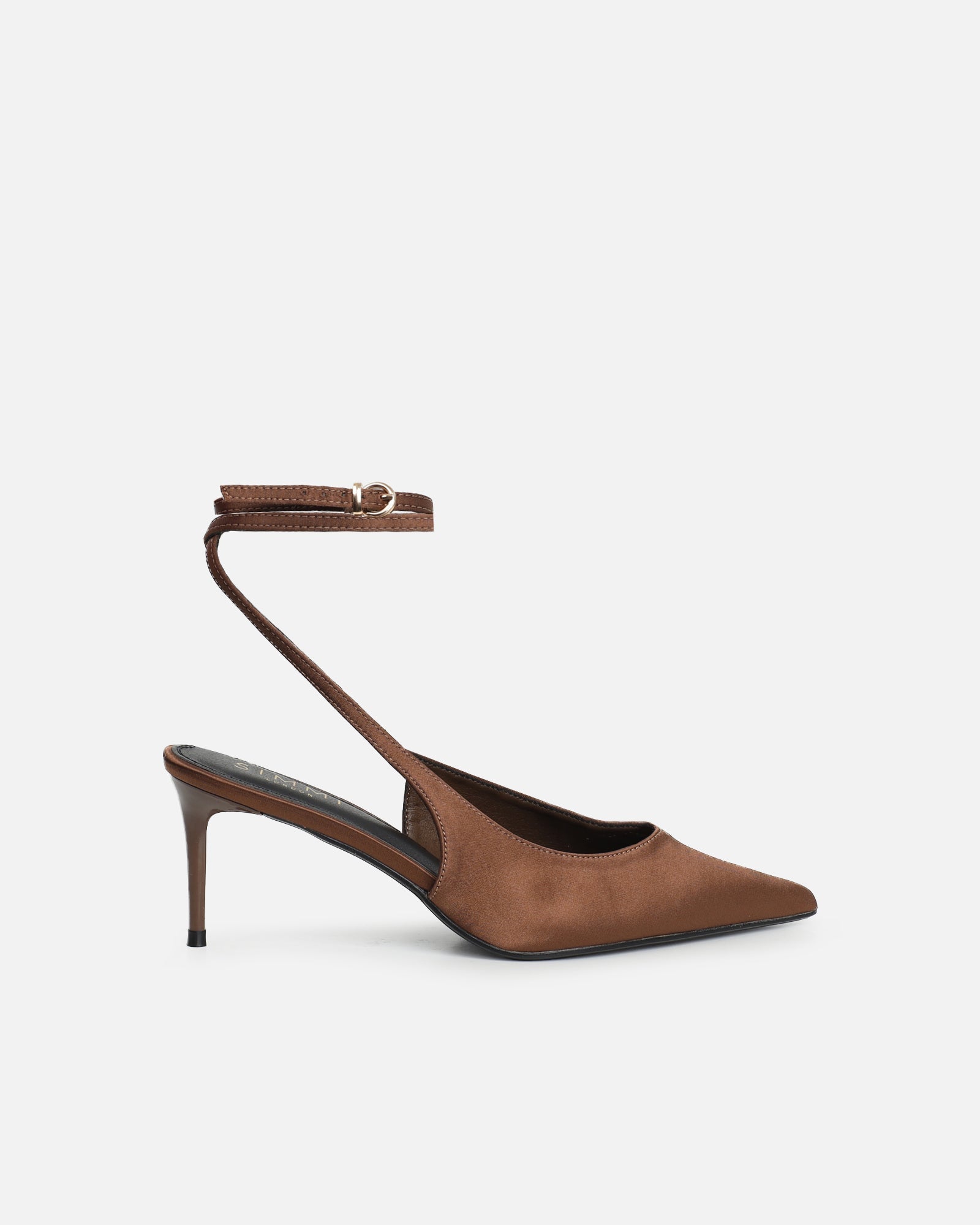 Sonika Brown Satin Strappy Slingback Court Shoes