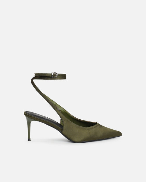 Sonika Khaki Satin Strappy Slingback Court Shoes