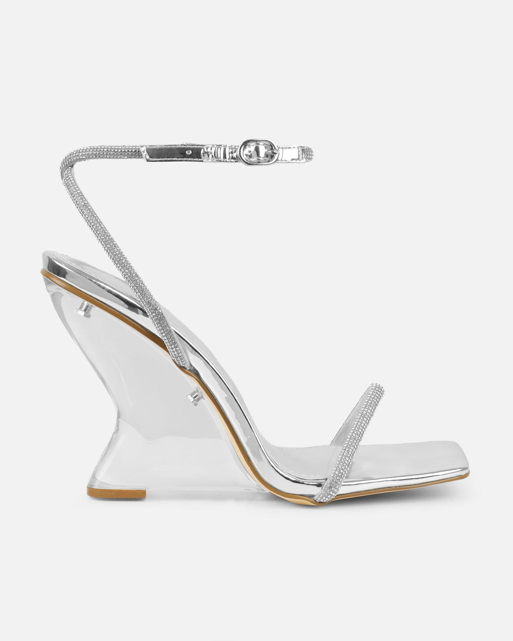 Salina Silver Clear Diamante Wedge Sandals