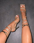 Ignite Light Gold Diamante Lace Up Stiletto Heels