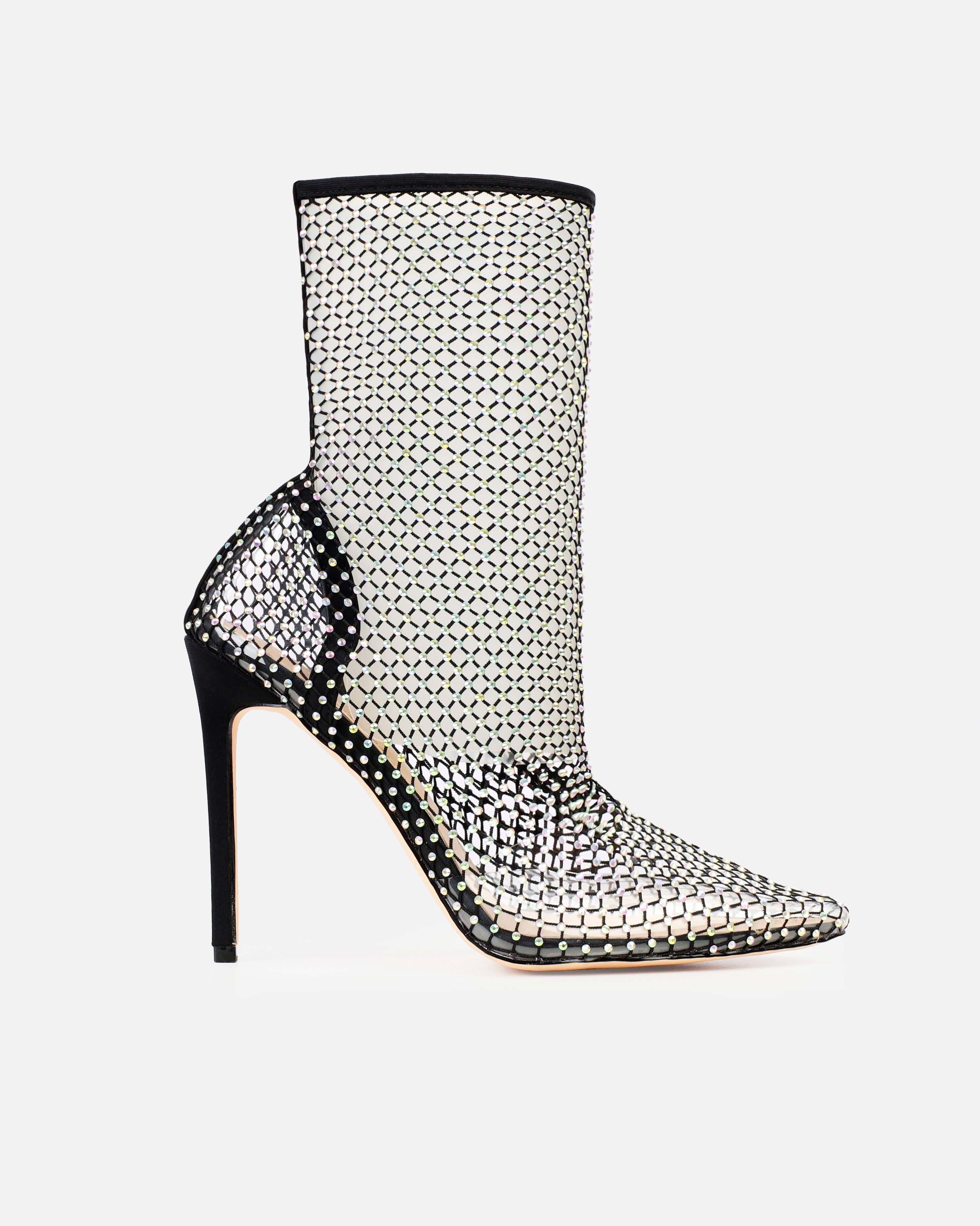 Krystal Black Diamante Fishnet Heels