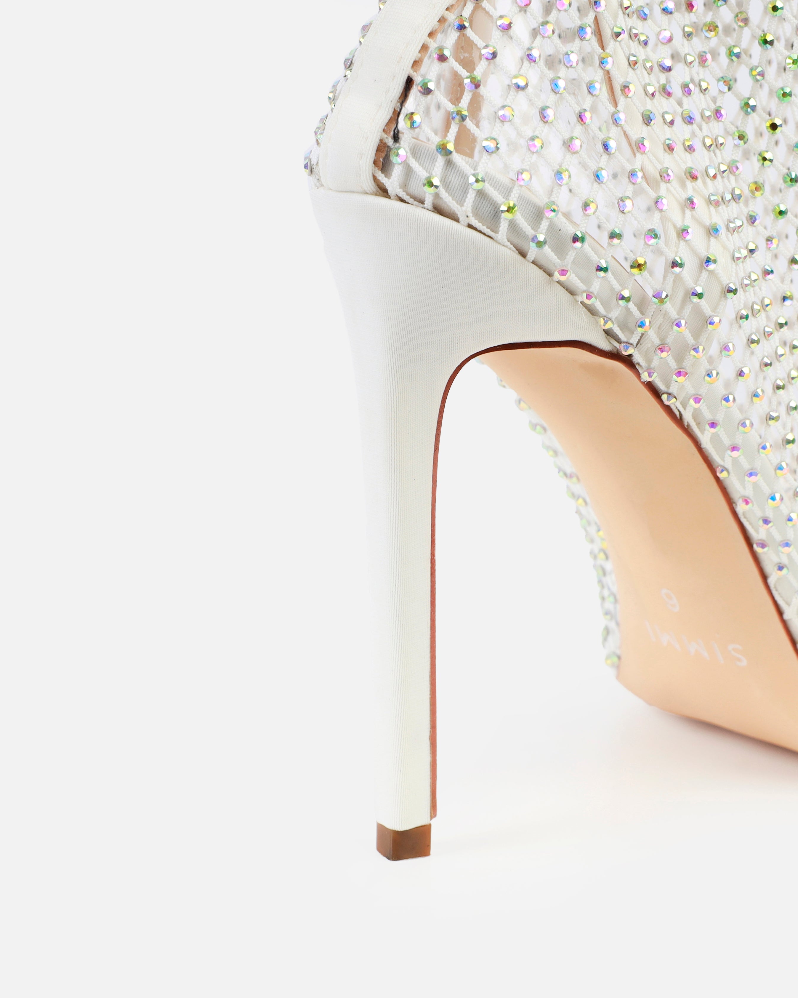 Onika White Diamante Fishnet Thigh High Heels