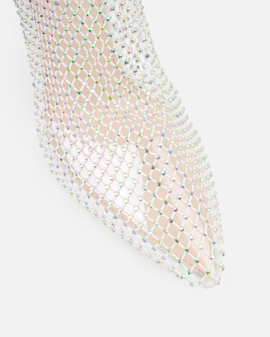 Onika White Diamante Fishnet Thigh High Heels