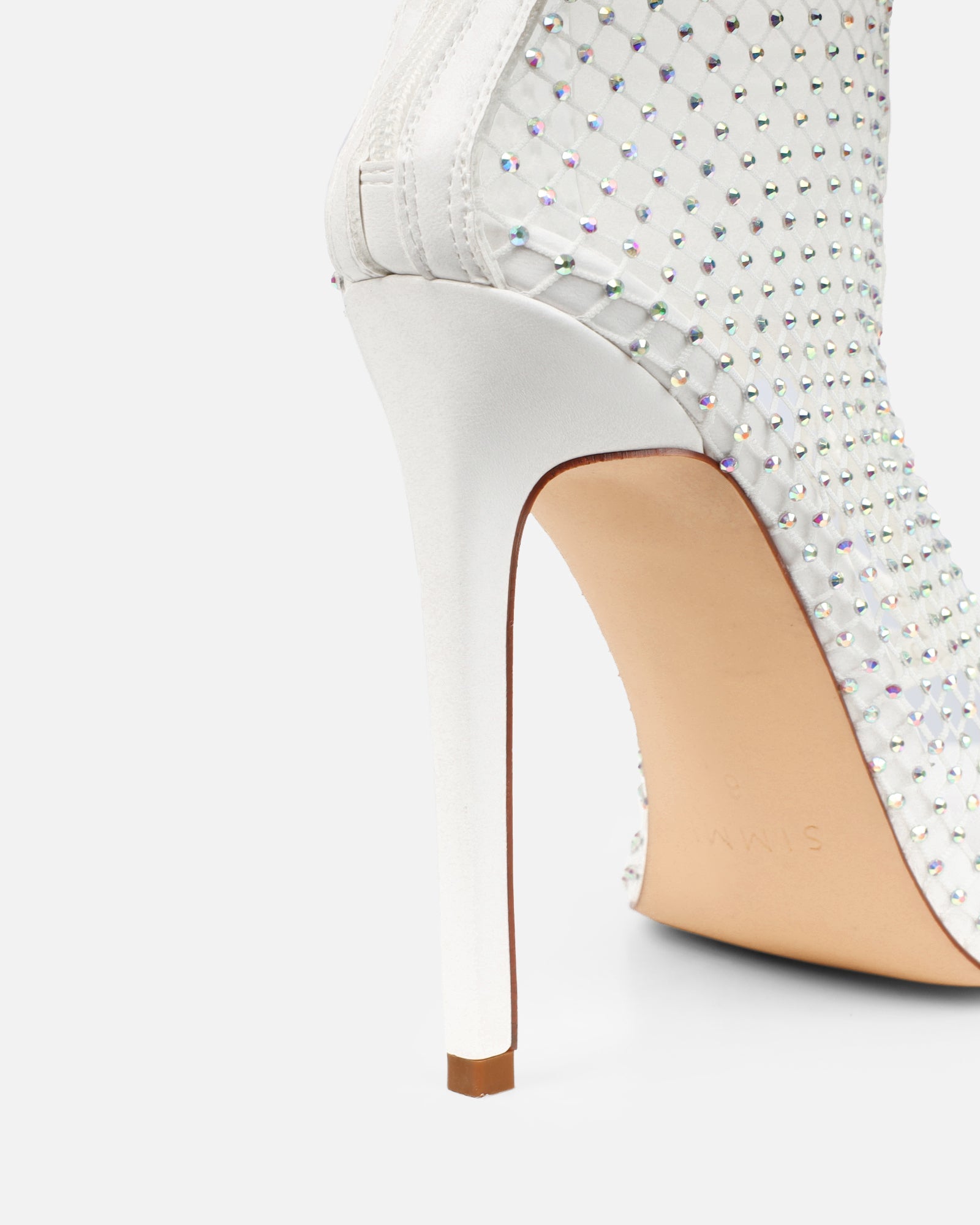 Prima White Diamante Mesh Lace Up Heeled Sandals