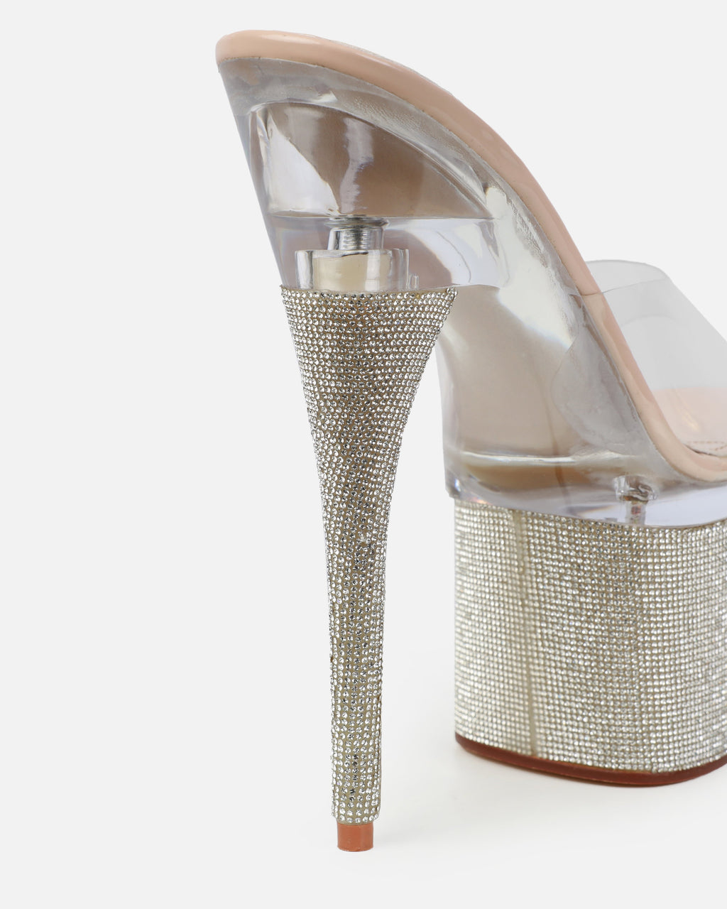 Sansa Clear Nude Diamante Platform Stiletto Mules