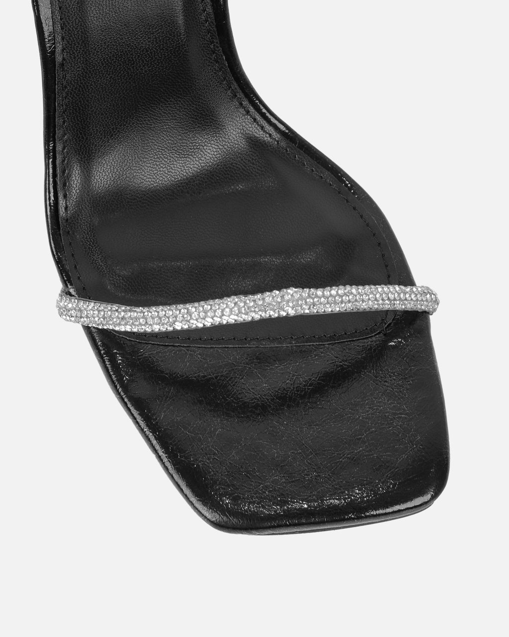 Mollie Black Patent Diamante Heeled Sandals
