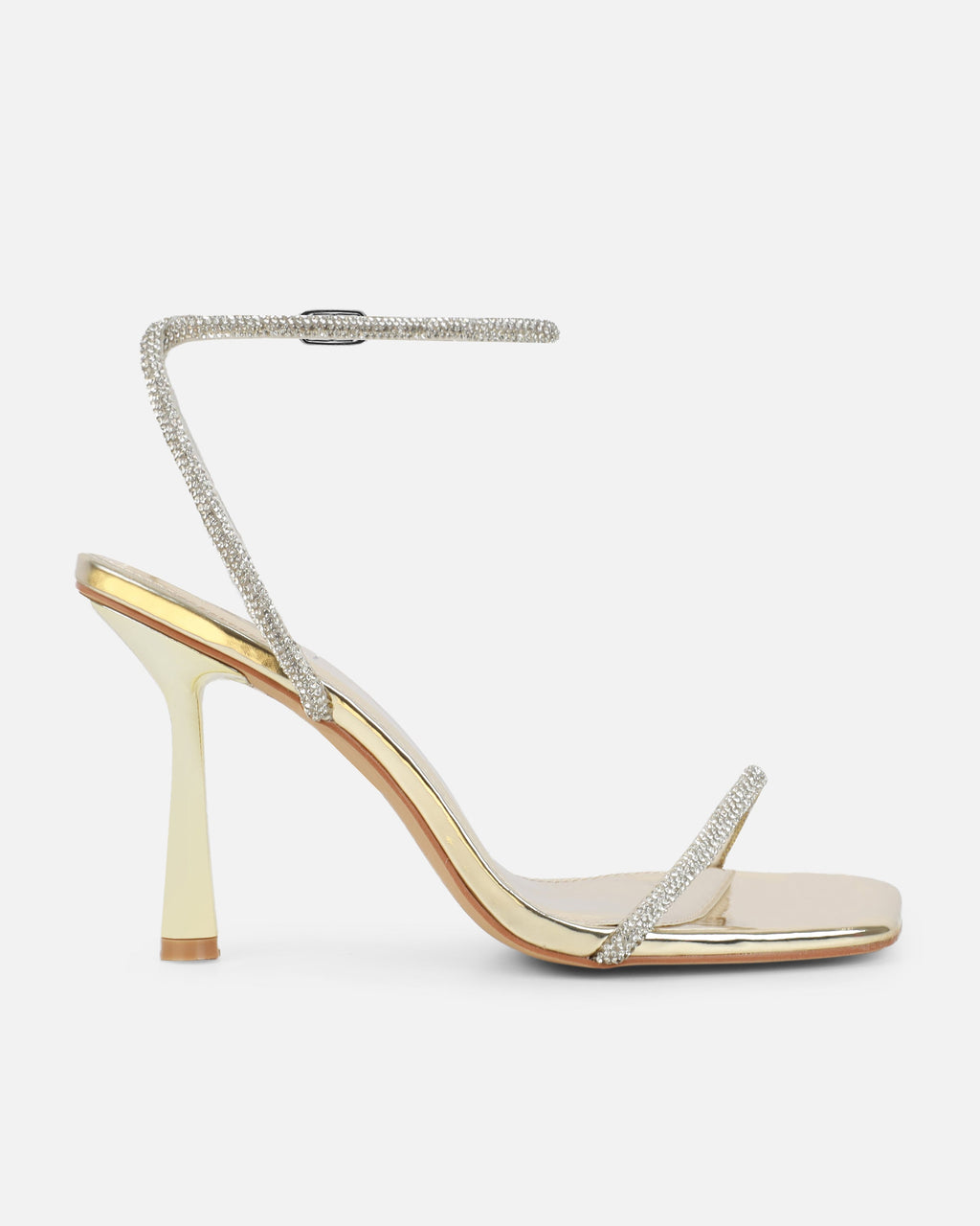 Mollie Gold Mirror Diamante Heeled Sandals