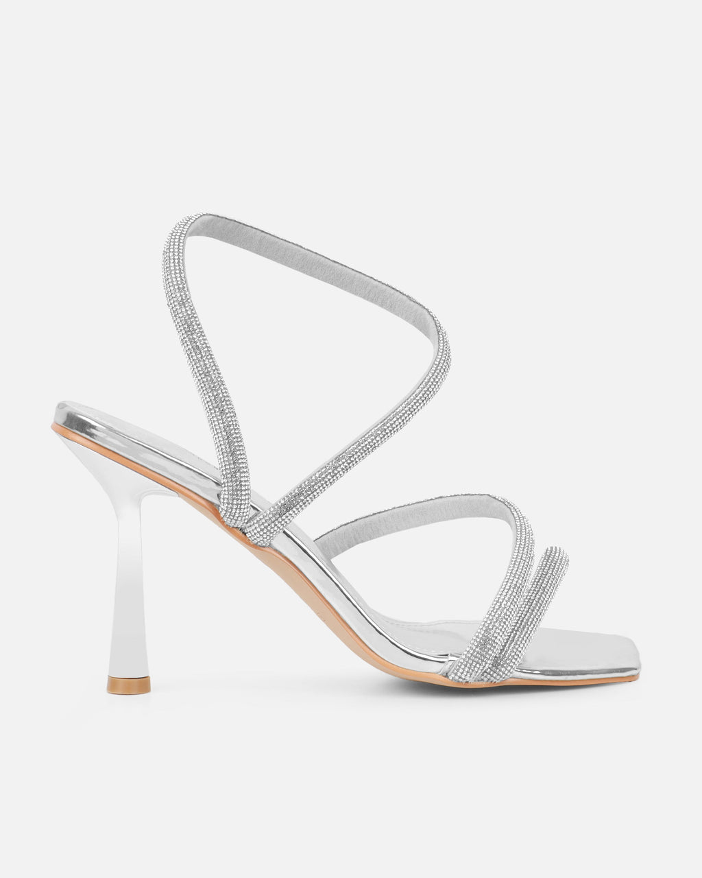 Maella Silver Mirror Diamante Heeled Sandals