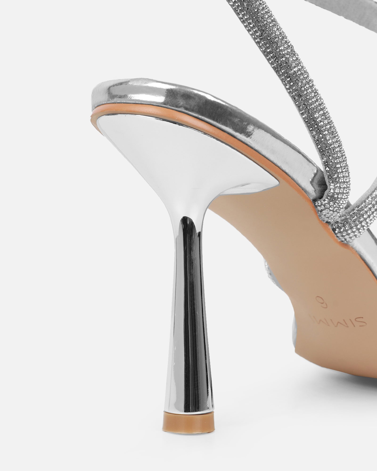 Maella Silver Mirror Diamante Heeled Sandals