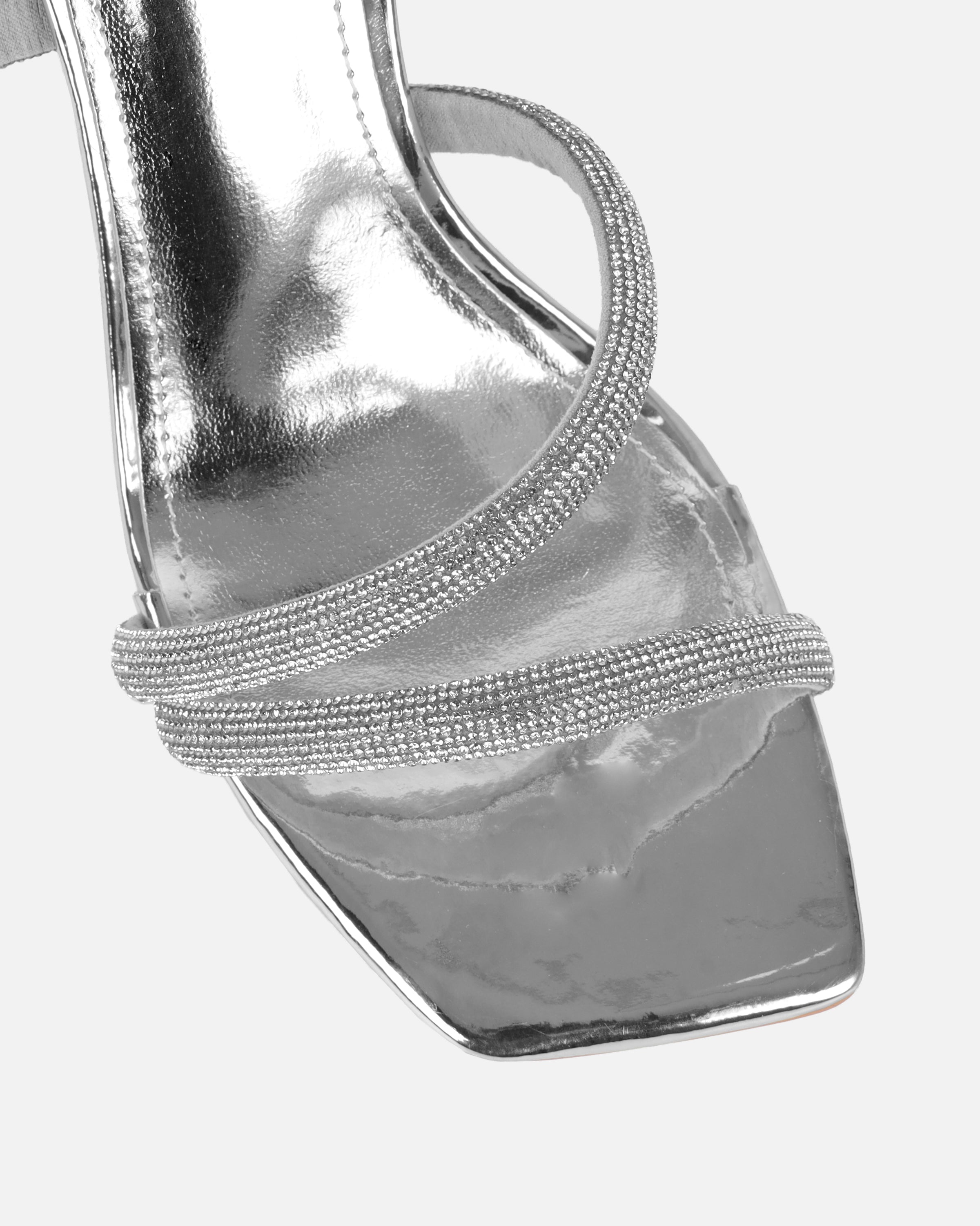 Maella Silver Mirror Diamante Heeled Sandals