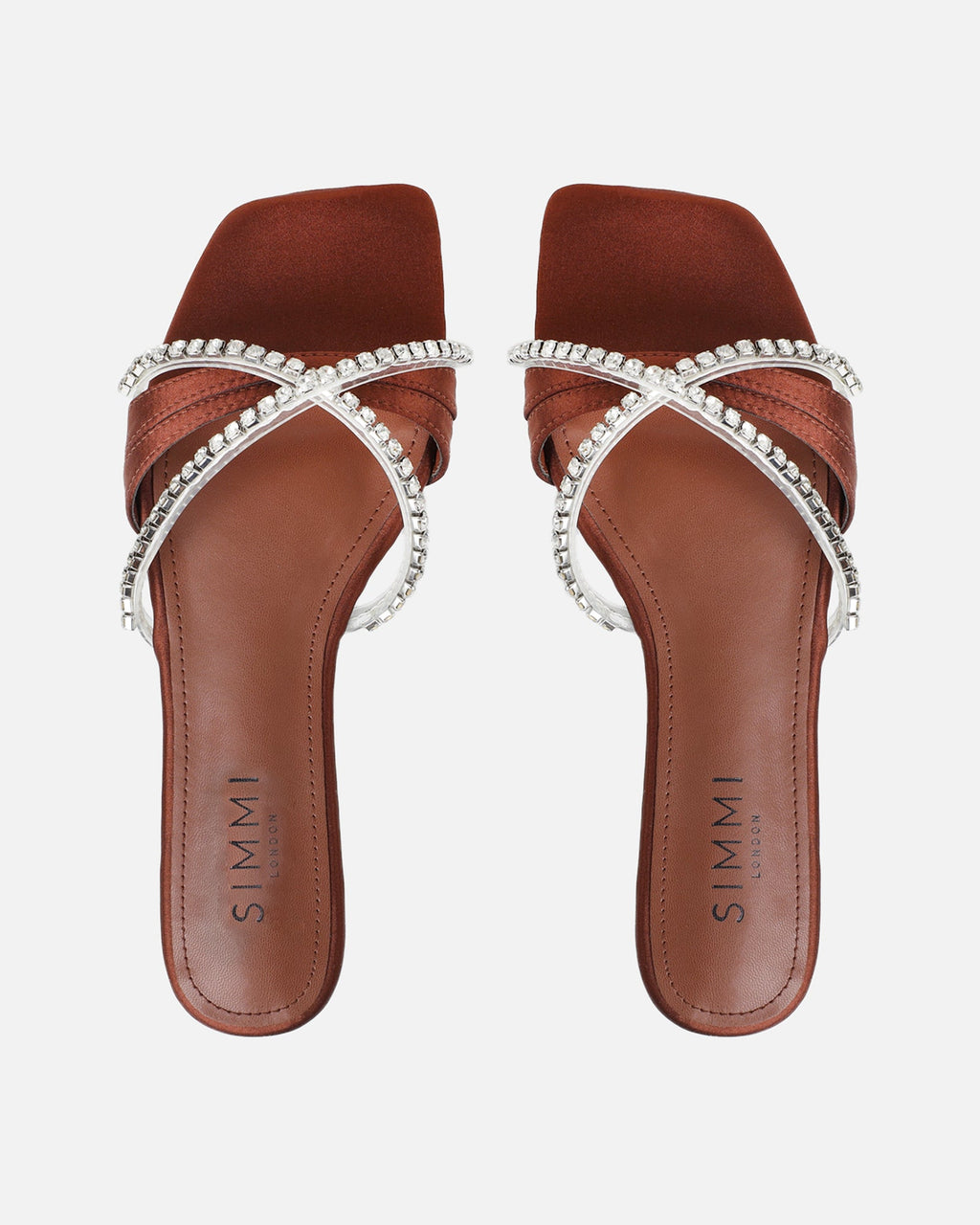 Astana Chocolate Satin Diamante Flat Sandals