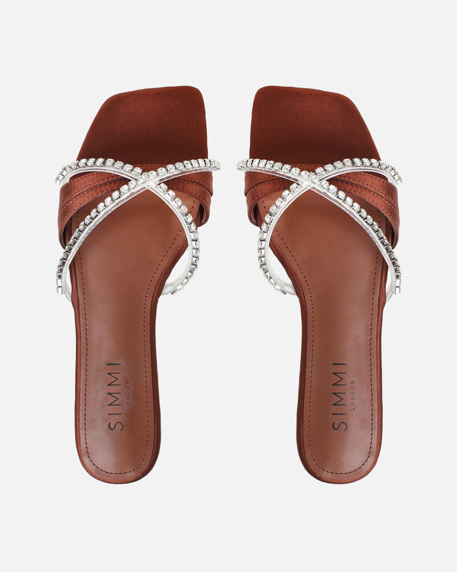 Astana Chocolate Satin Diamante Flat Sandals