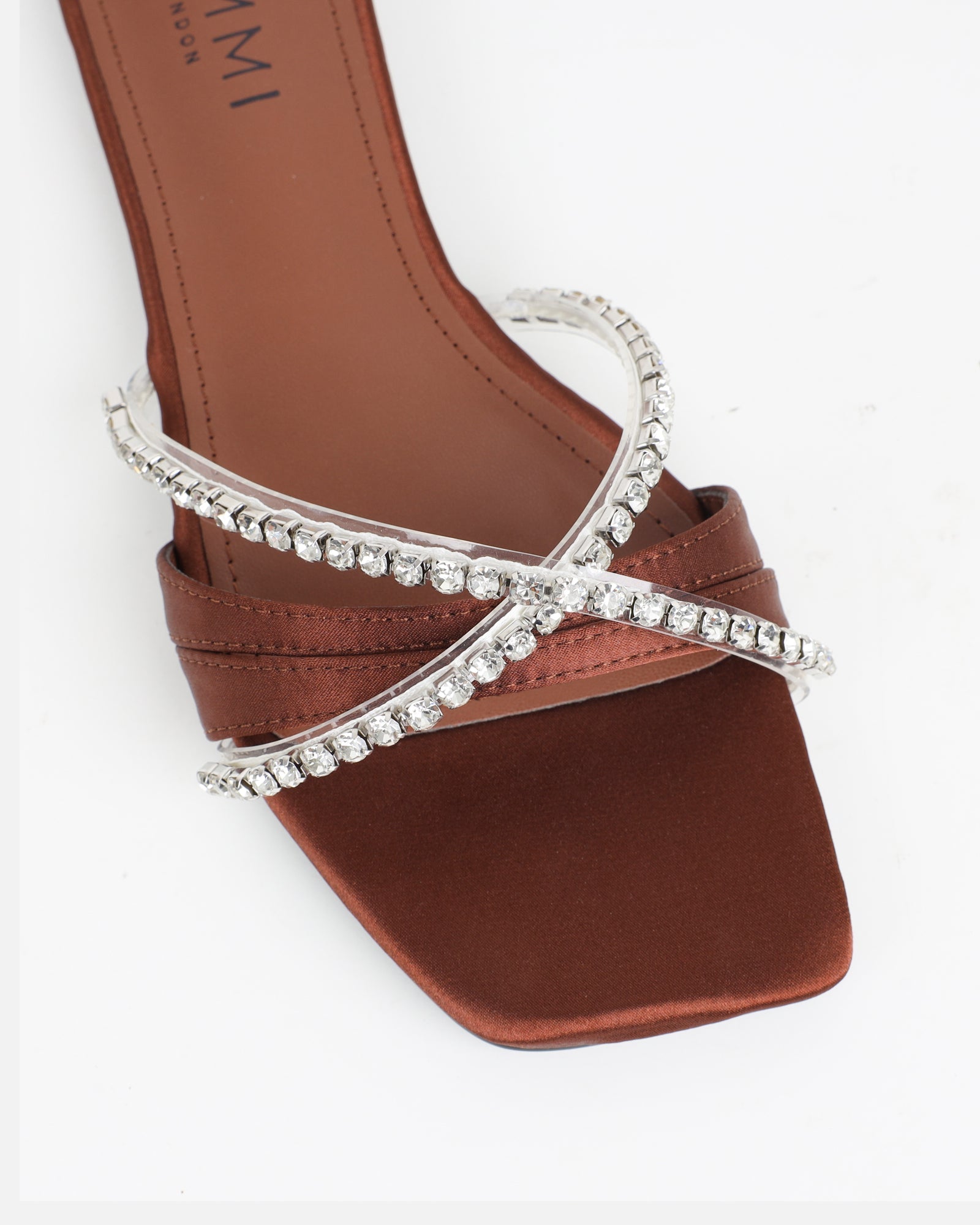 Astana Chocolate Satin Diamante Flat Sandals