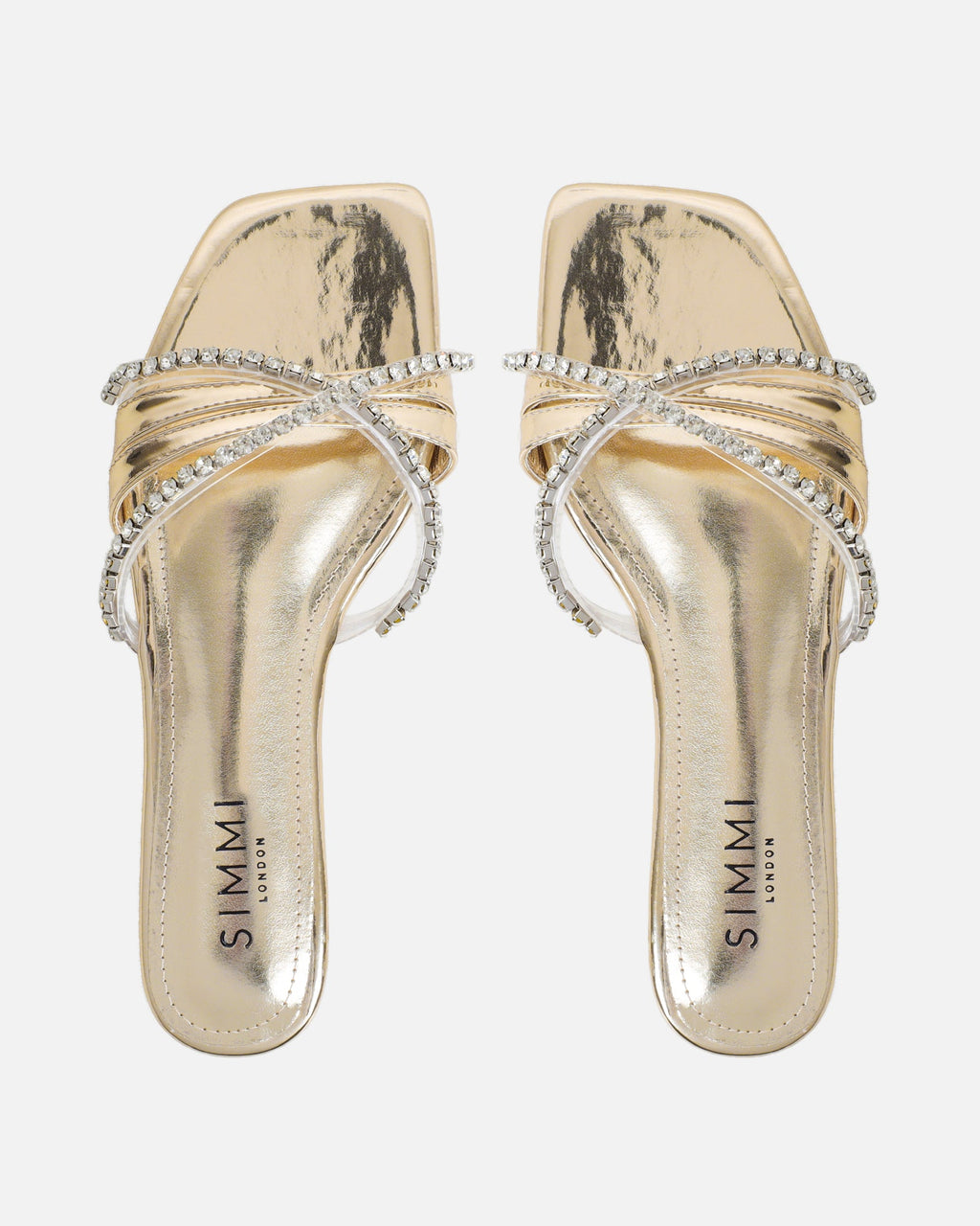 Astana Gold Mirror Diamante Flat Sandals