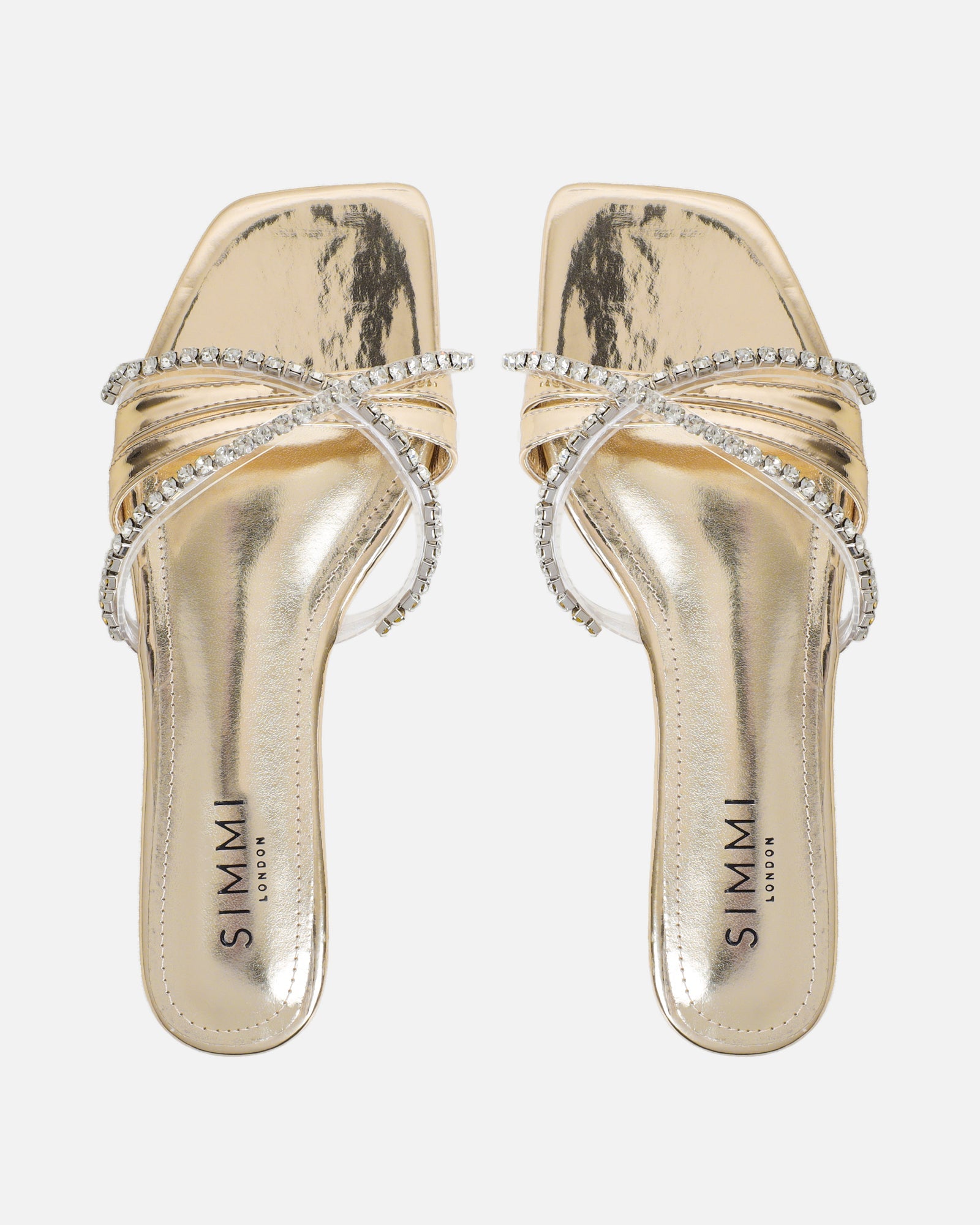 Astana Gold Mirror Diamante Flat Sandals