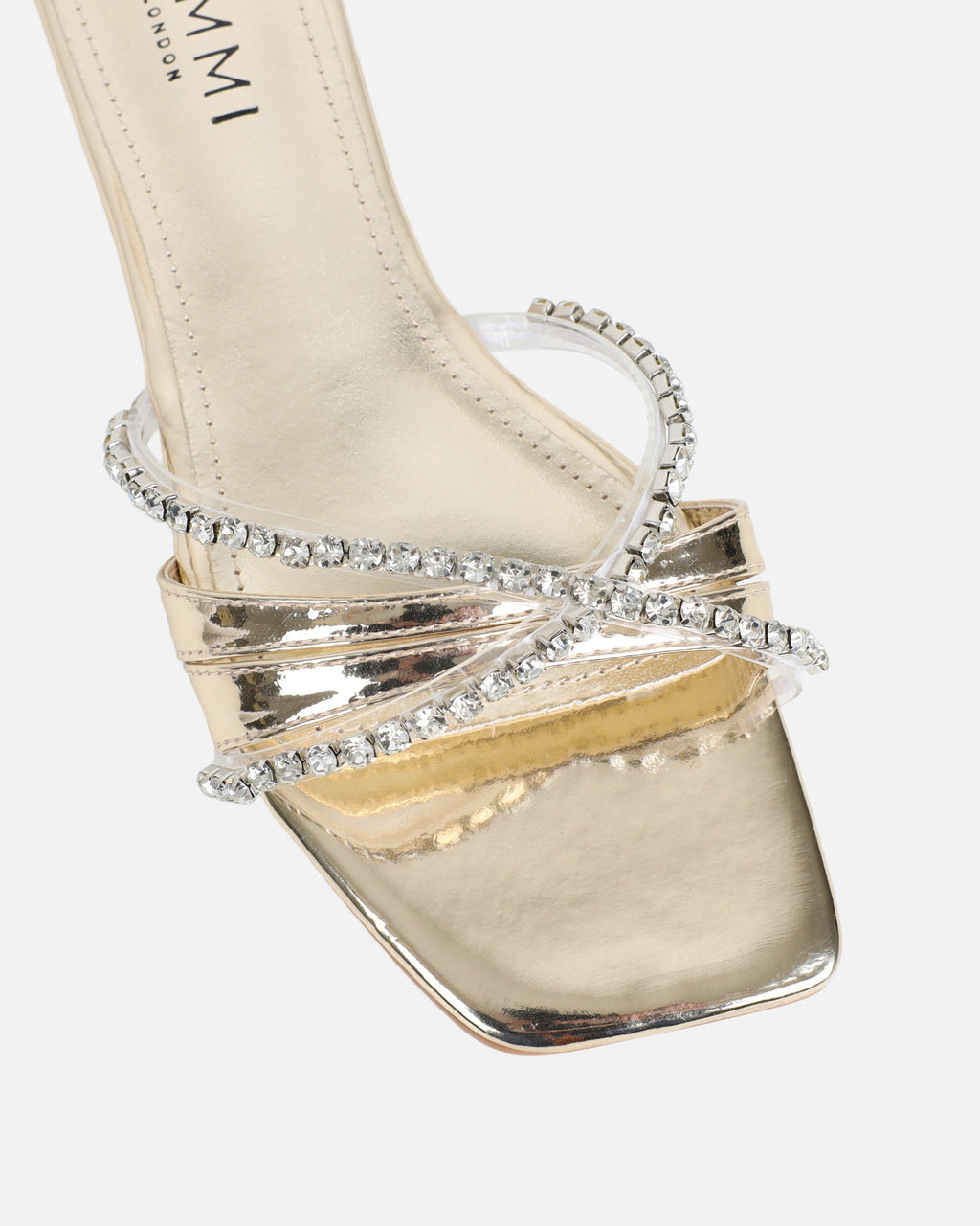Astana Gold Mirror Diamante Flat Sandals